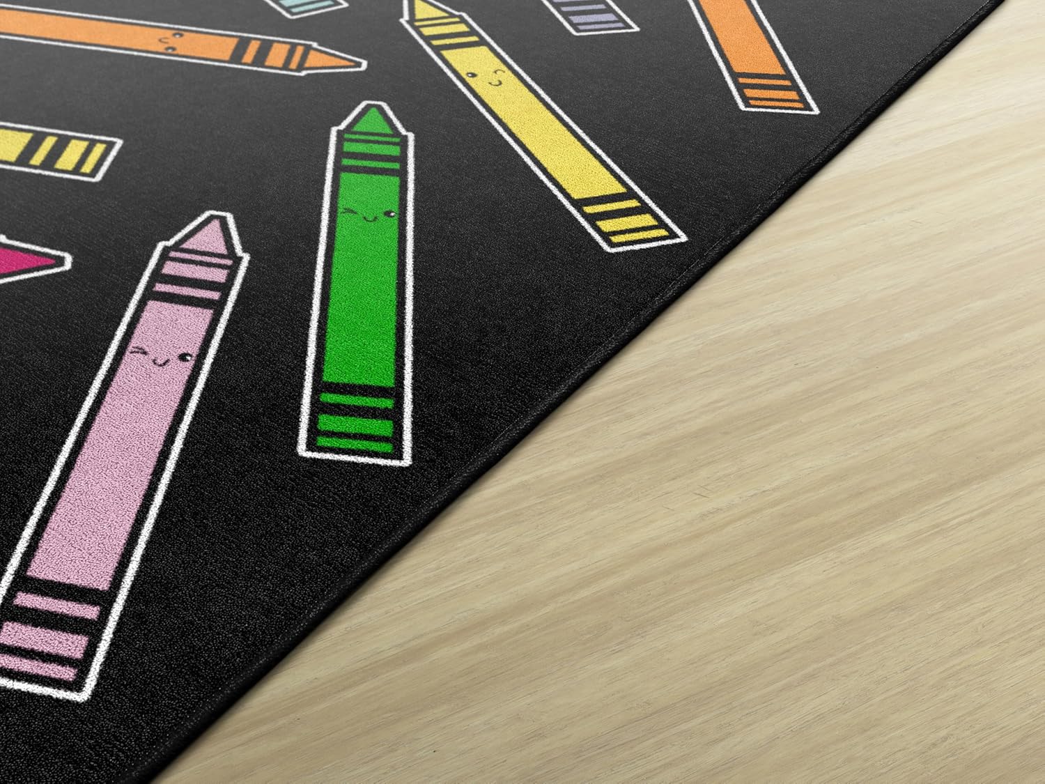Flagship Carpets School Days Crayons On Black Educational Area Rug for Kids Room, Children's Classroom Rug for Teaching and Playroom, 5' X 7'6"