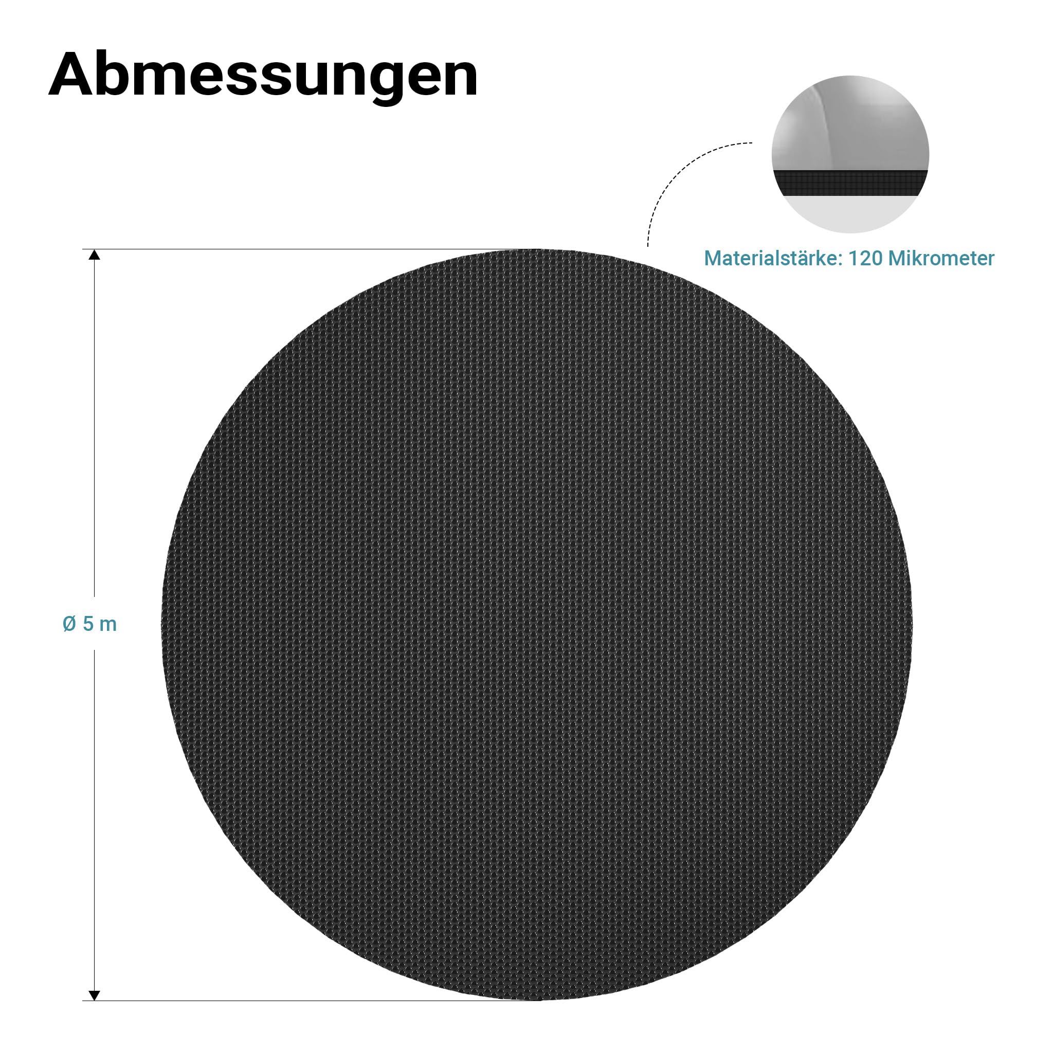 Wiltec Pool Solarfolie Ø 5 m schwarz 120 µ PE Film Poolabdeckung Solarplane rund