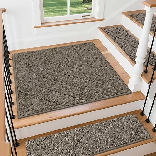 Vista 20 de COSY HOMEER - Alfombra antideslizante de 28 x 9 pulgadas, uso interior en peldaños de madera, alfombras para niños y perros, 100 % poliéster, base