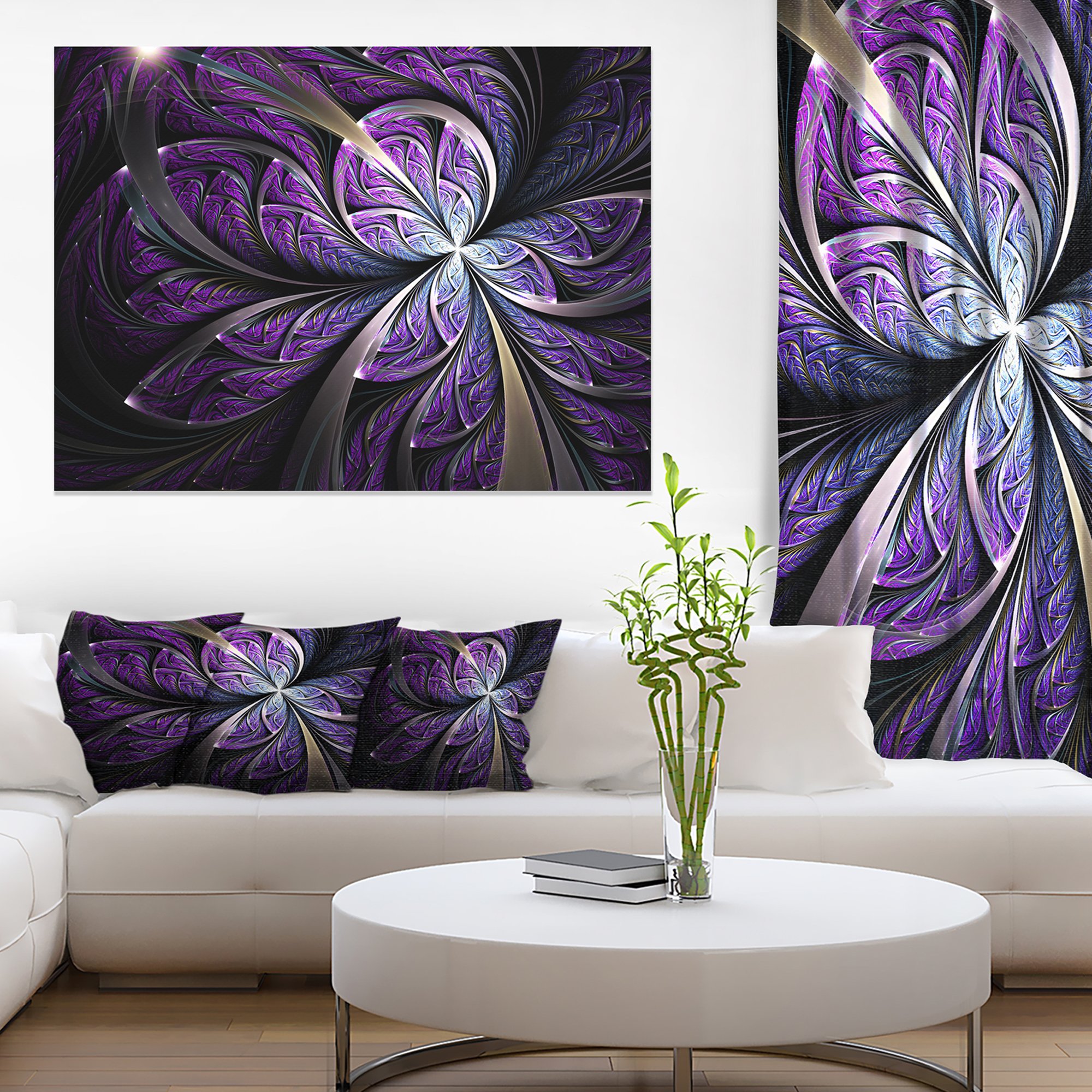 DesignArt Oversized Canvas Wall Art Décor - Glittering Purple Fractal Flower - Floral Photography Canvas Print for Bedroom, Dining Room, Living Room Décor - 30" x 40"