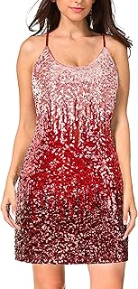 Women's Glitter Sequin Dress Adjustable Spaghetti Strap Sparkle Party Dresses