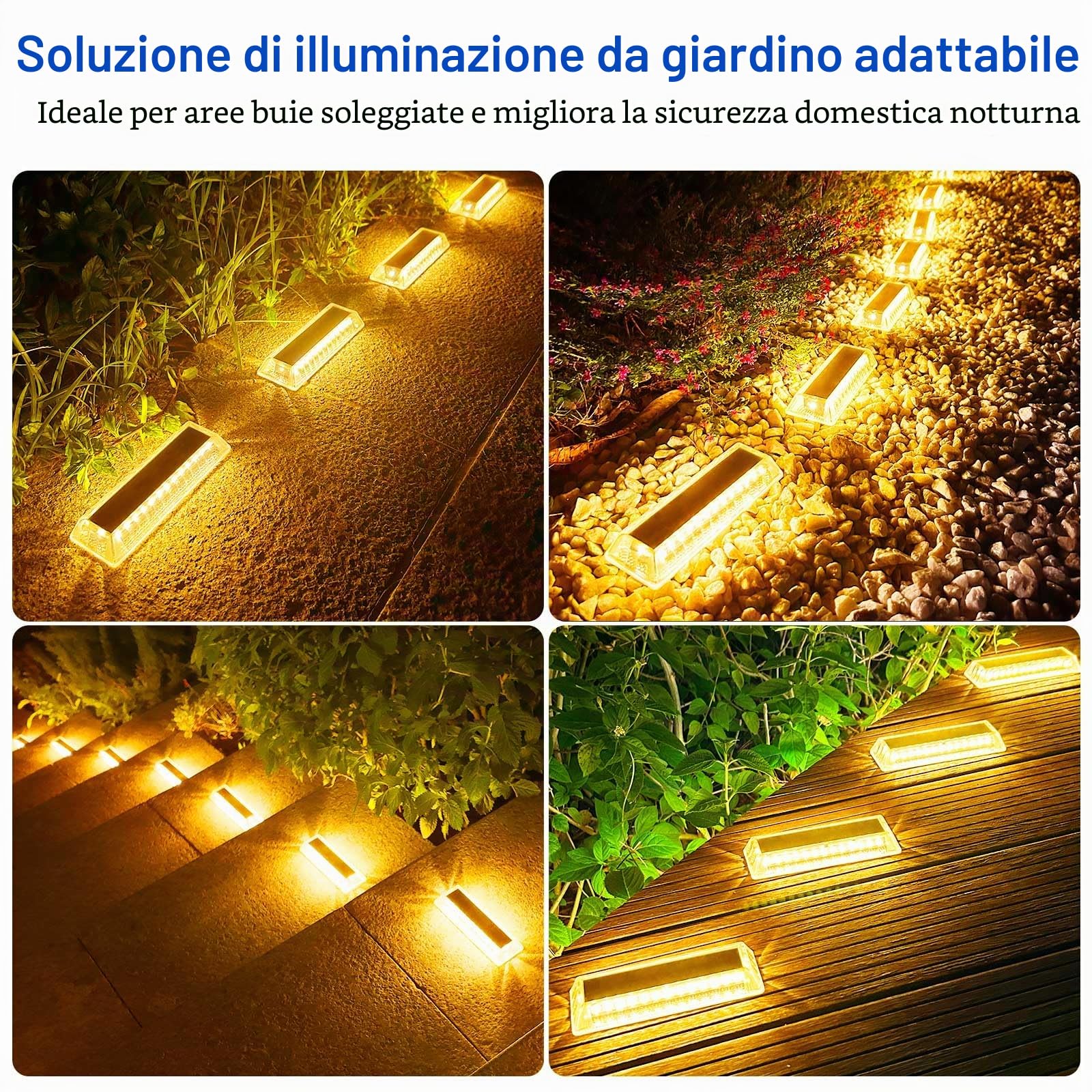 Lacasa Luci Solari da Giardino, 8 Pezzi Luce Solare LED Esterno 50LM Lampade Solari da Giardino, Luci per Sentieri IP68 Impermeabile Lampada Solare per Passo Vialetto Scale Terra, Bianco Caldo 2700K