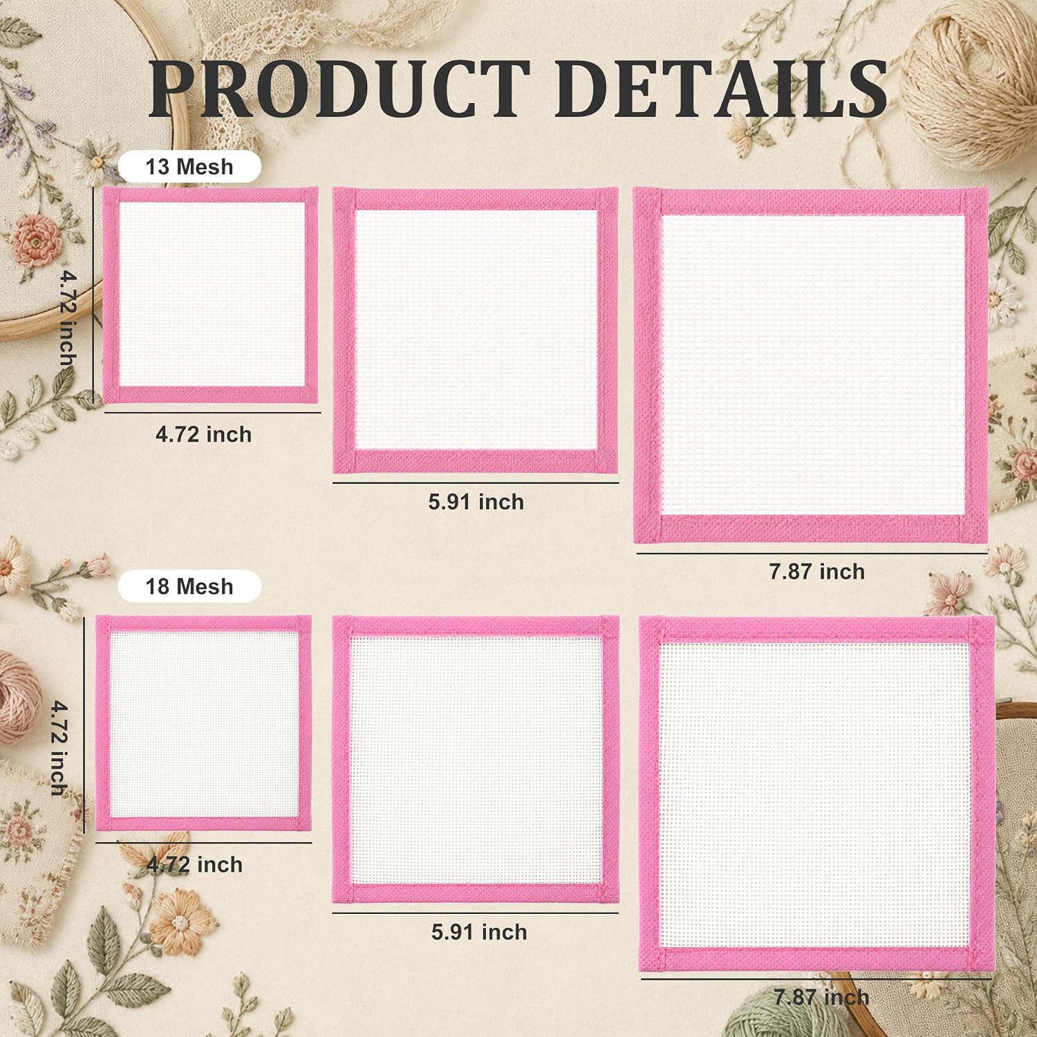 6PCS Bound Needlepoint Canvas Blank Cotton 13 Mesh 18 Mesh Combo