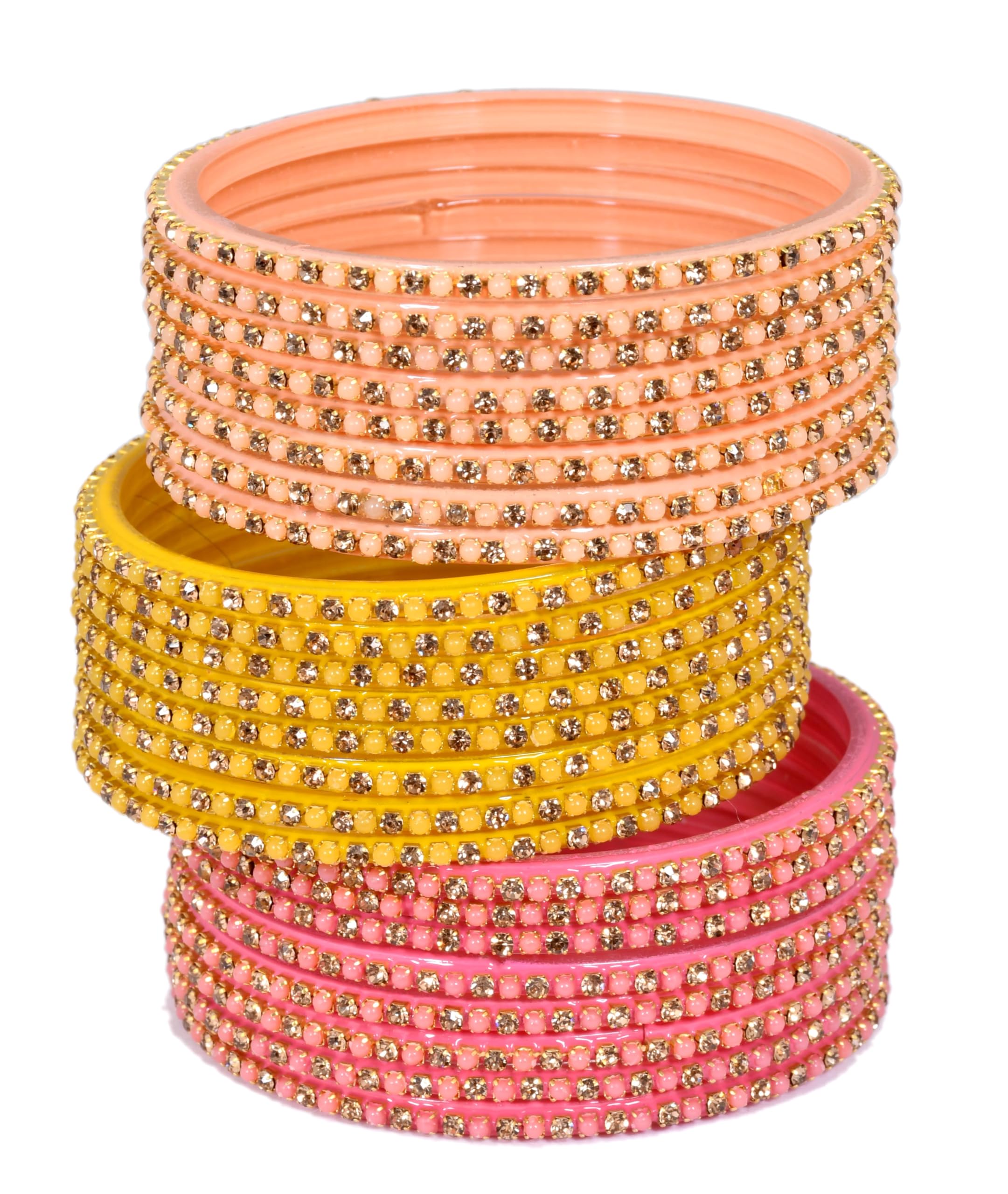 Swara Creations Glass Bangles Set for women 2.6 |Pink Yellow Peach Zircon/Stonework Glass bangles in shiny Finish for Women & Girls(24 Pcs)(SKU258) (B0CPLN2WJF) Amazon Price History, Amazon Price Tracker