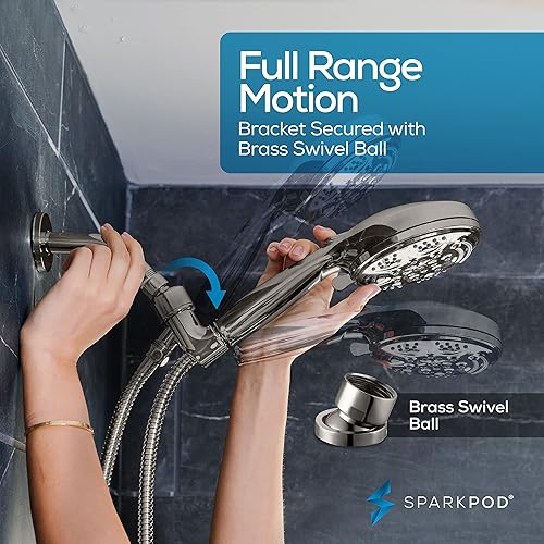 Miniatura 8 de SparkPod Cabezal de ducha de mano de níquel cepillado de 5 pulgadas, 9 ajustes de pulverización con interruptor de encendidoapagado, modo de lluvia