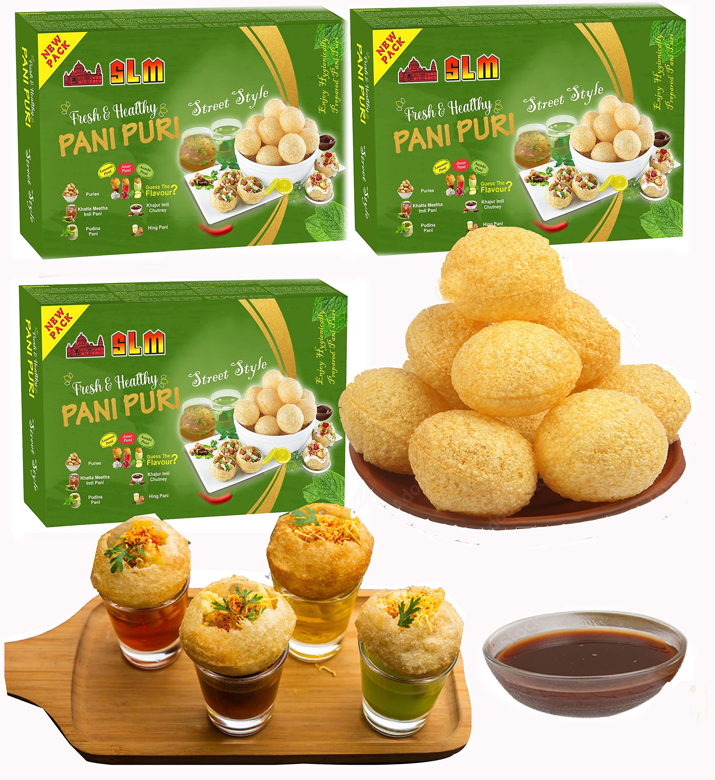 Buy SLM Pani Puri Golgappe Puchka kit with 4 Different Flavours 50Pcs