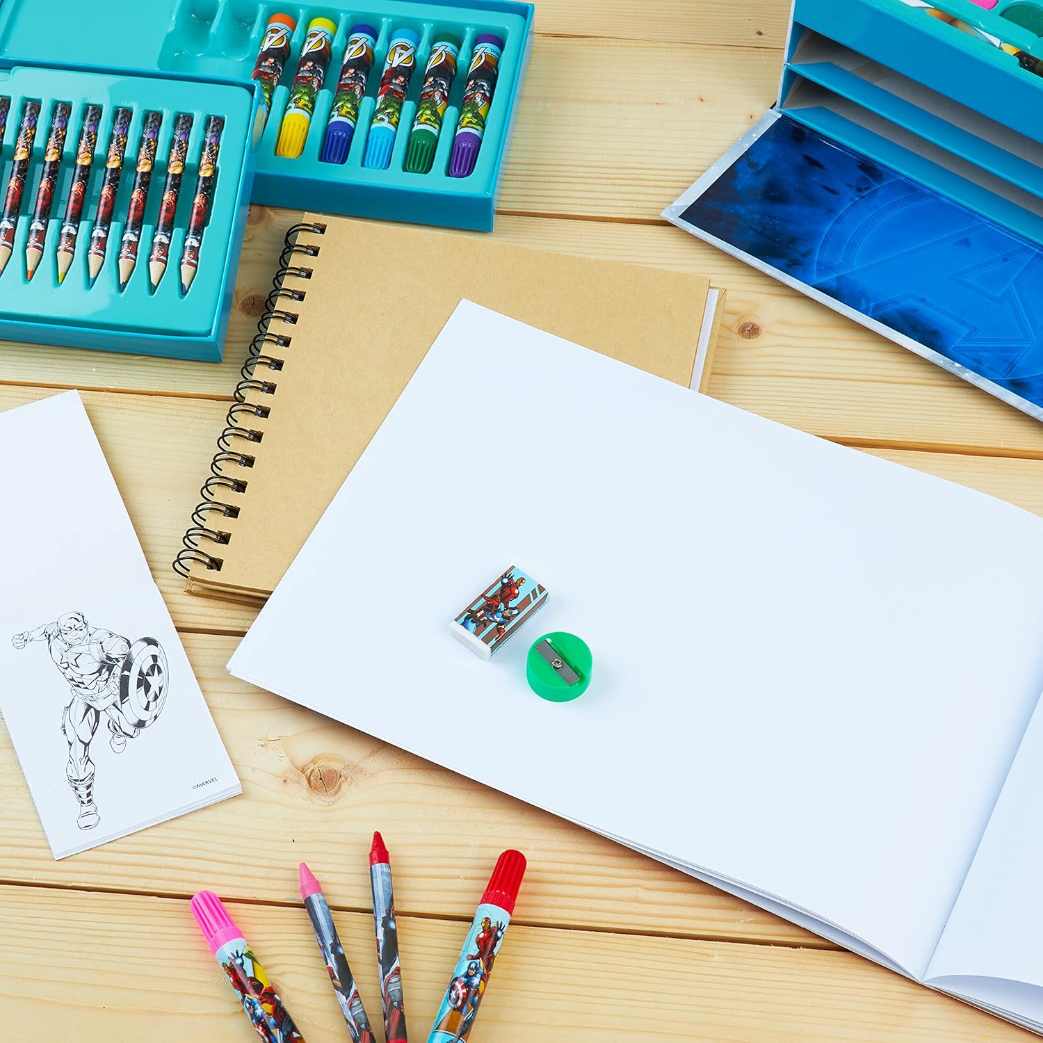 Marvel Art Case for Kids with Colored Pencils Markers Crayons Watercolors Drawing Supplies Travel Art Kit Gifts for Kids (Multicolor Avengers) - Image 2