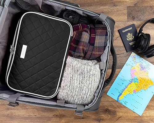 Miniatura 4 de Neceser grande de viaje, organizador colgante de maquillaje, Negro -, Tela de algodón suave con cremallera melocotón 360 grados colgando tolietría