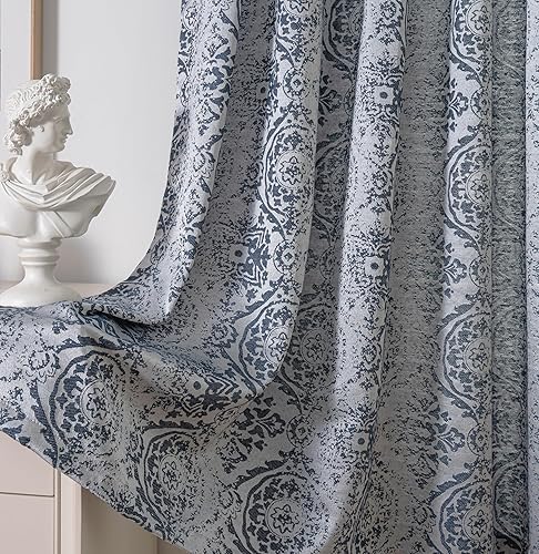 Miniatura 7 de JOOJA Cortinas azul marino de 63 pulgadas de largo, juego de 2 paneles de cortinas con patrón de jacquard, cortinas semiopacas bohemias para