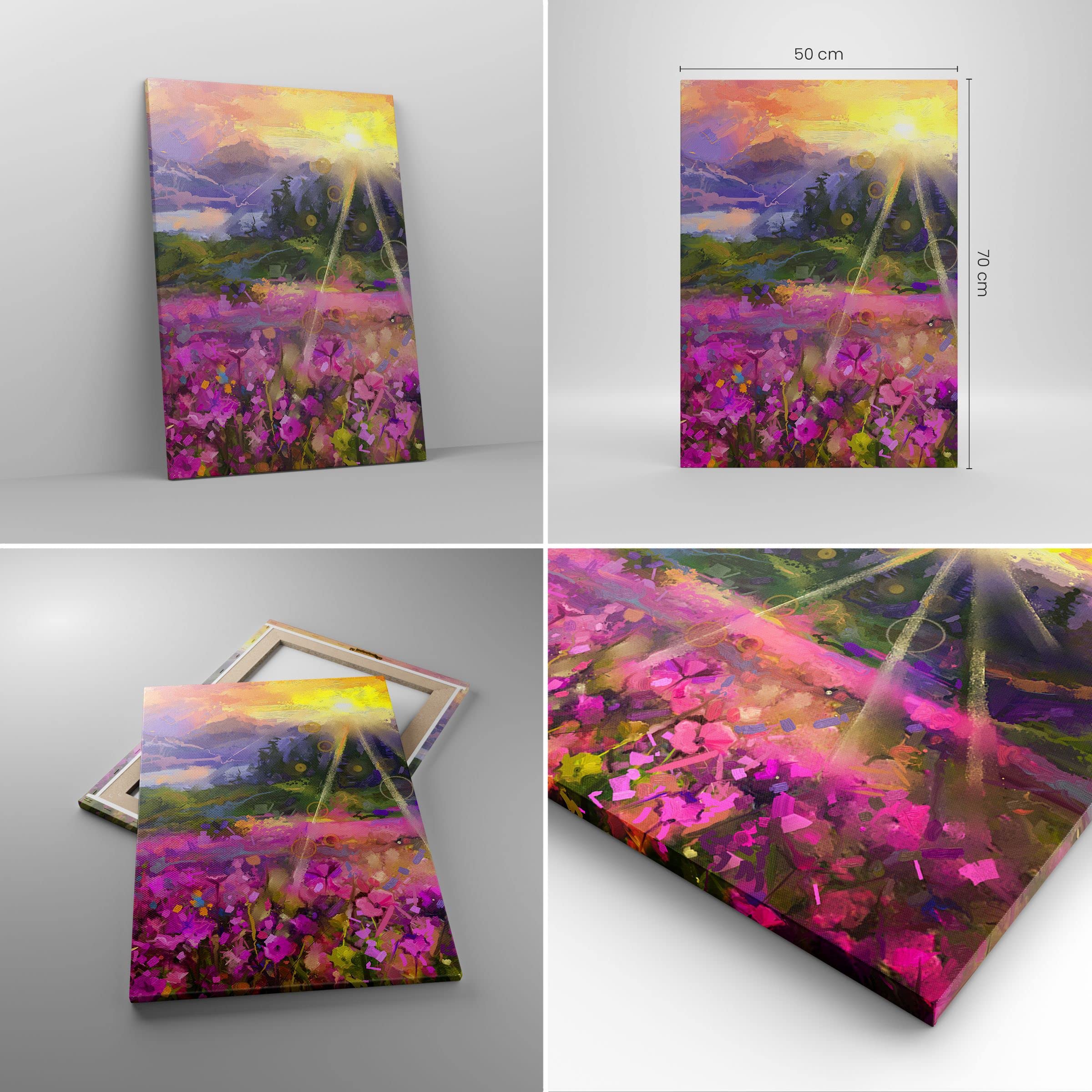 Quadro Moderno Su Tela Paesaggio Montagna E Fiori Di Ciliegio - Stampa HD 40x70 Cm Per Soggiorno O Camera - Foto 6