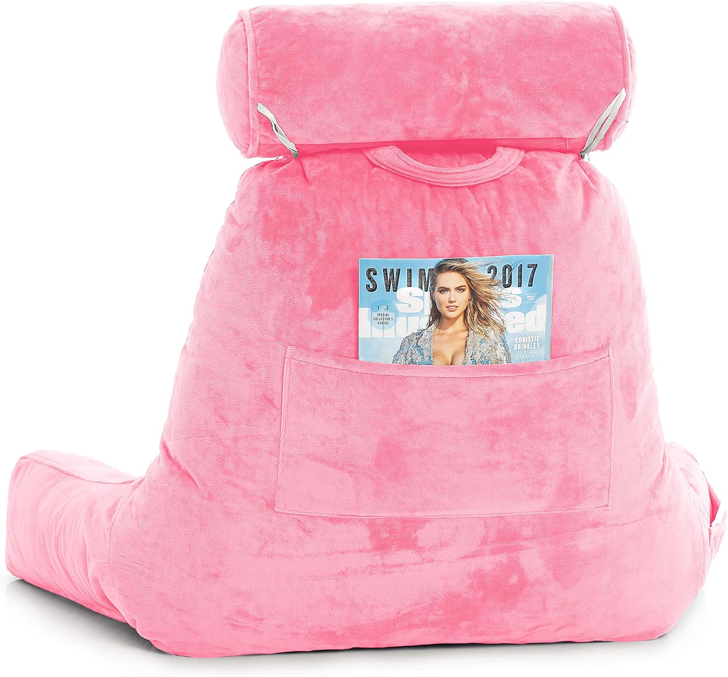 Husband Pillow XXL Pink Backrest with Arms, Adult Reading Pillow with Shredded Memory Foam, Ultra-Comfy Removable Microplush Cover & Detachable Neck Roll, Unmatched Support for Bed Rest Sit Up Pillow : Home & Kitchen
