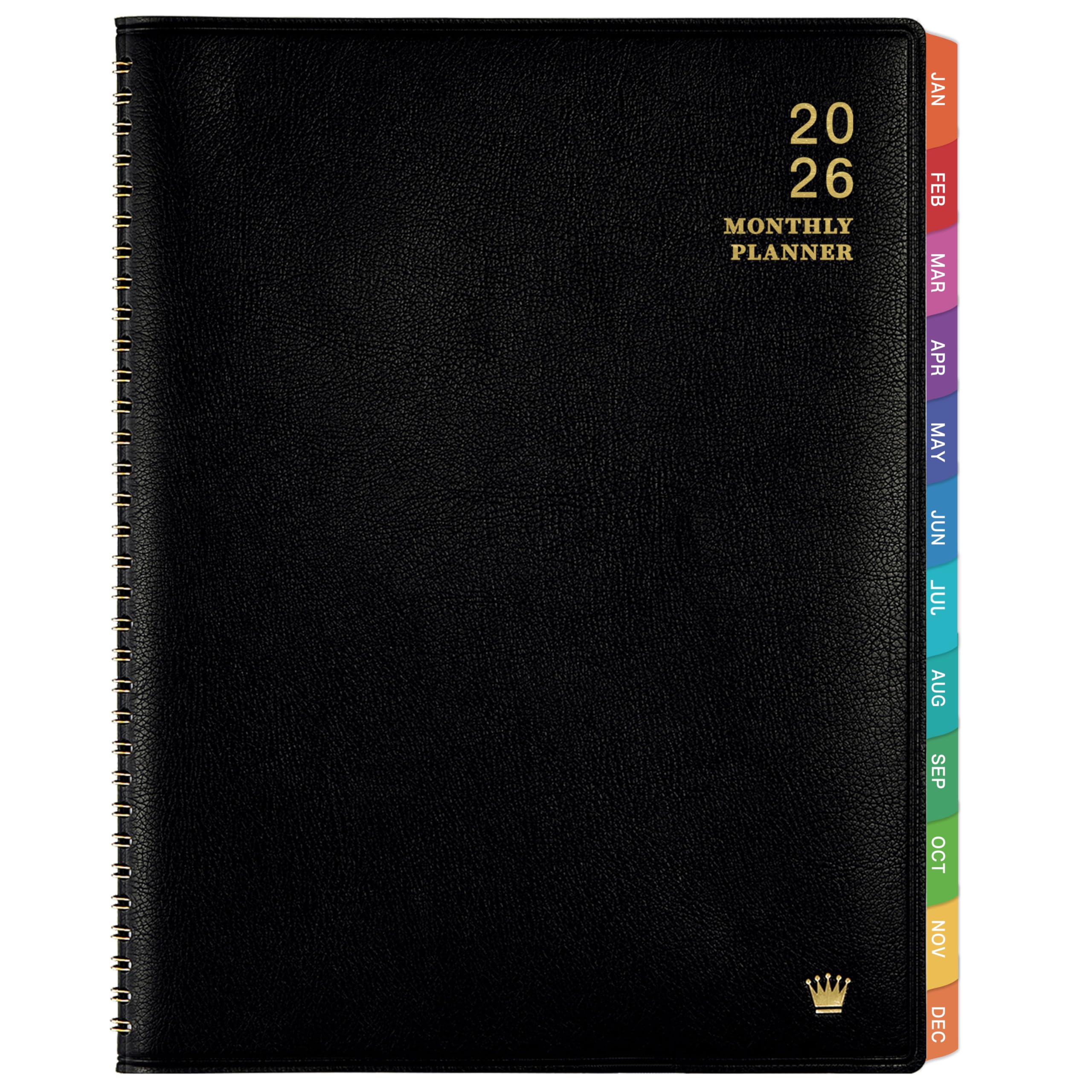 2026 Monthly Planner/Calendar - Jan 2026 - Dec 2026, Monthly Planner 2026, 12 Months, Faux Leather, 8.86" x 11.4", 15 Notes Pages, Strong Twin - Wire Binding, Tabs, Perfect Organizer - Black