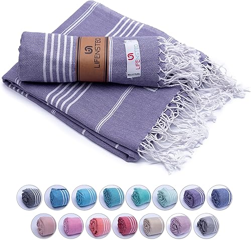 LIFENSTEO Toalla turca de playa turca de gran tamaño, resistente a la arena, prelavada, 100% algodón turco, de secado rápido, compacta, ligera, para
