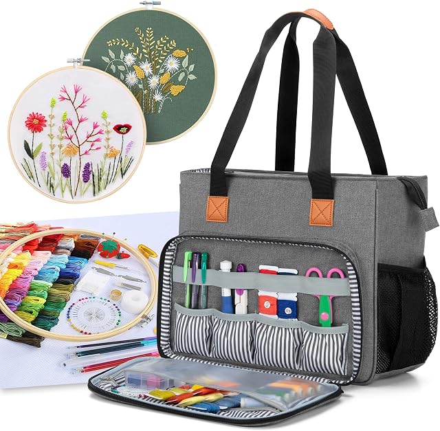 Luxja Embroidery Project Bag, Storage Tote Bag for Embroidery Kits (Bag Only), Grey