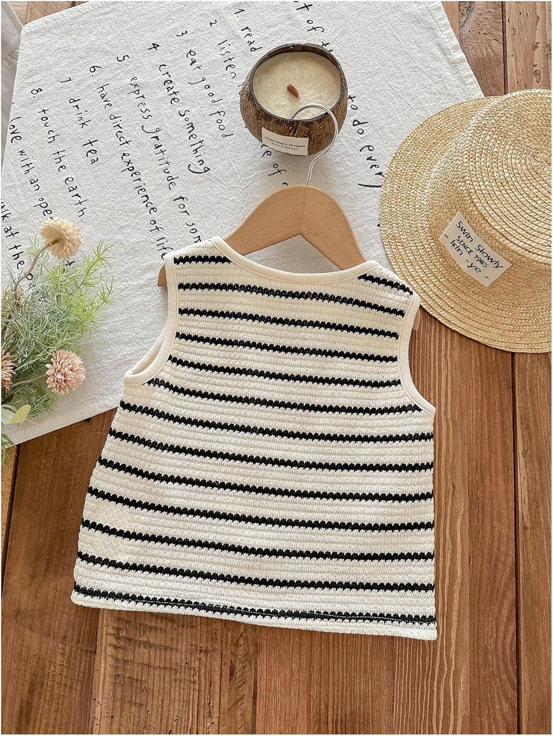 WDIRARA Toddler Girl's Striped Bow Knit Tank Tops Crew Neck Sleeveless Cute Tops - Image 2
