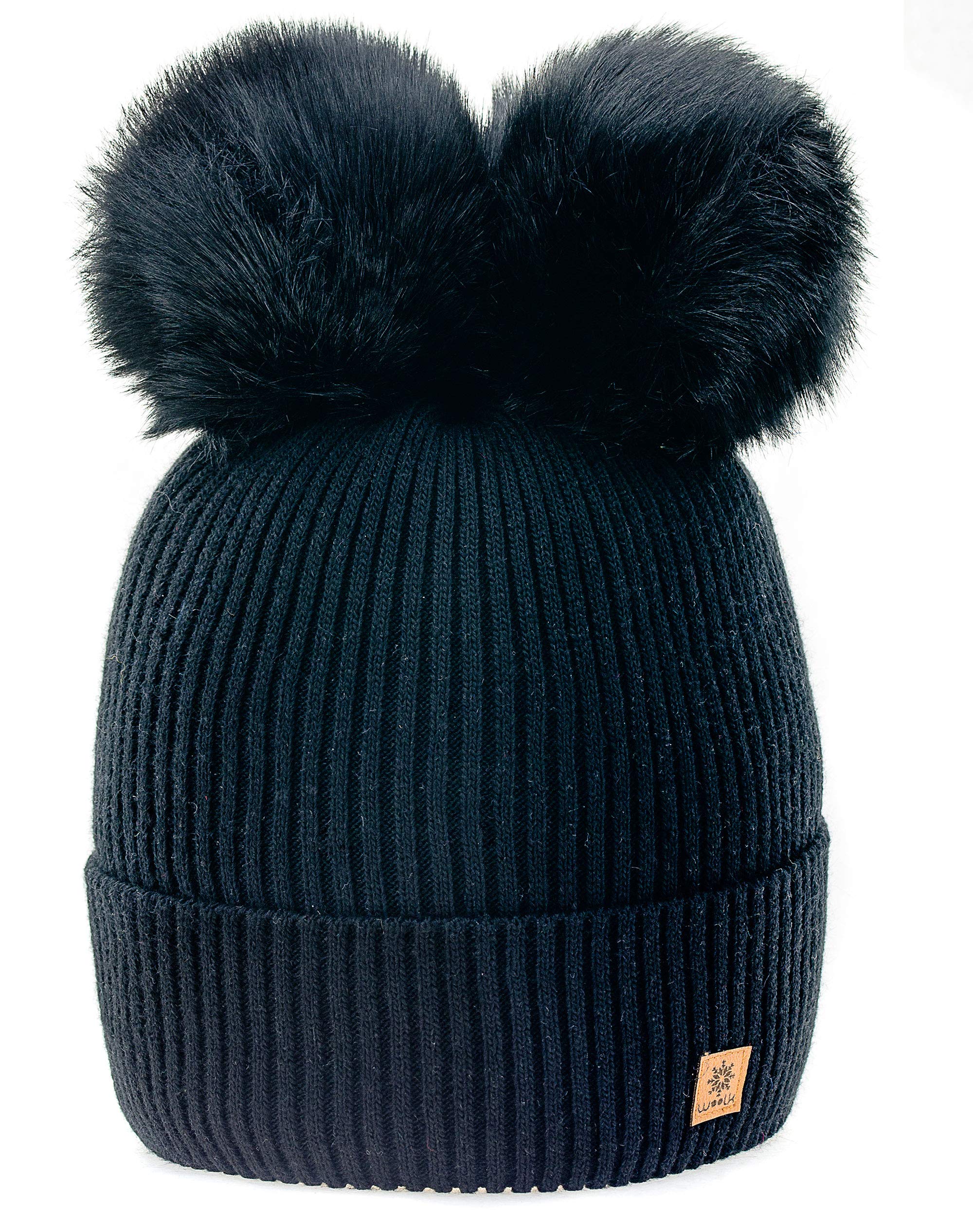 Mfaz Morefaz Ltd Girls Black Boy Winter Beanie Hat Knitted Hats Kids With Double Pom Pom Youth Hat (Black)