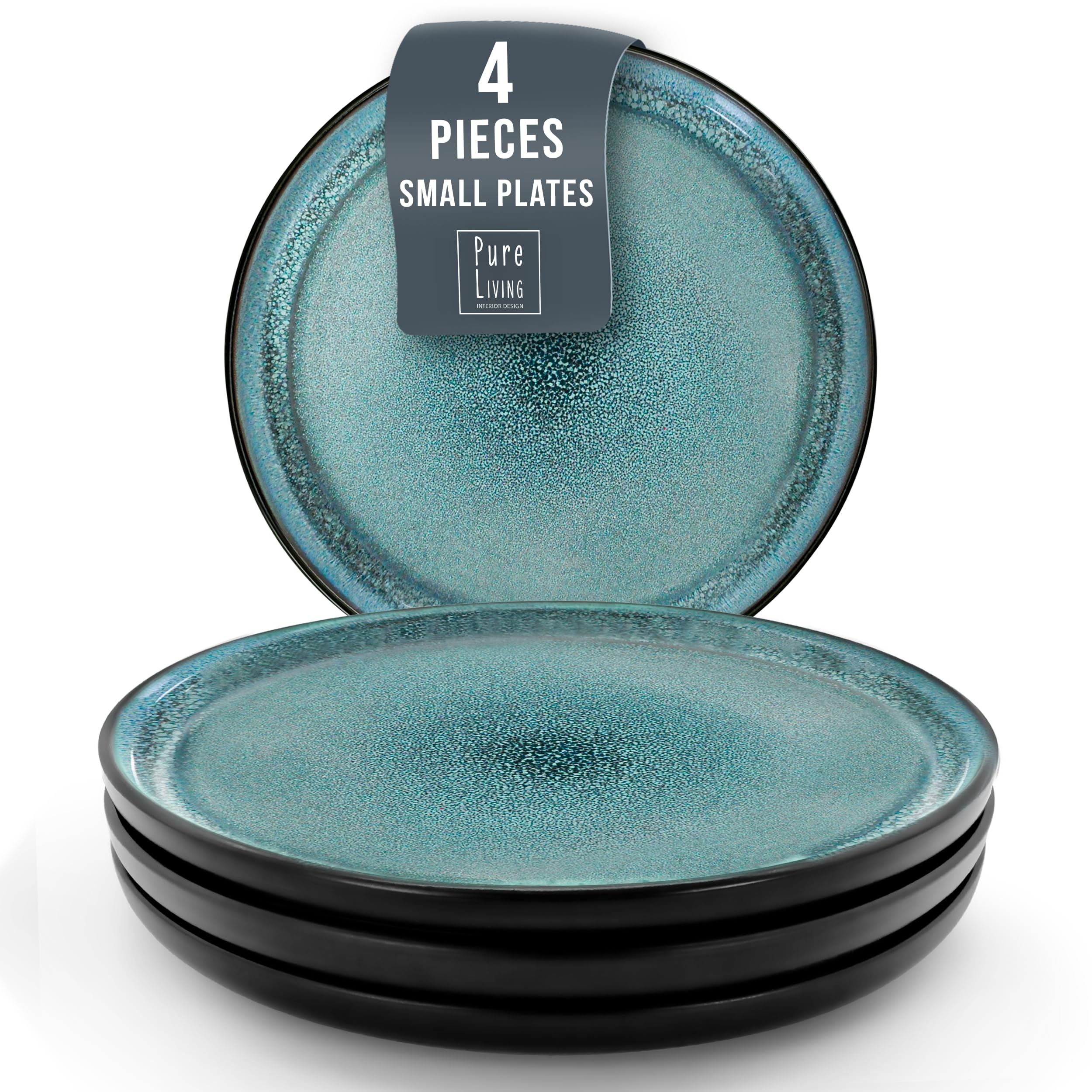 Stoneware small dinner plates set 4 pcs – 7.5" dark petrol blue ceramic salad & dessert plates – Dishwasher and microwave safe – Stylish plates set – Dinner service