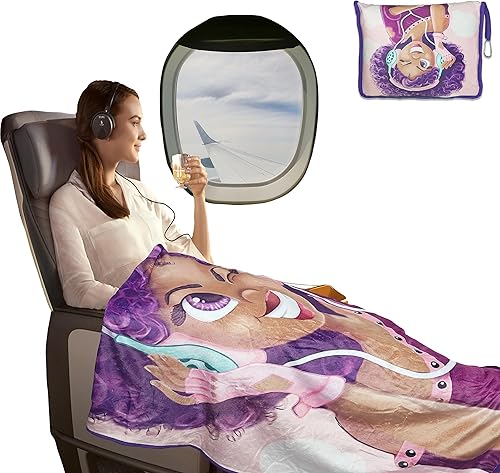 Manta de viaje compacta con bolsa y correa de equipaje y clip para mochila, mantas de avión y almohada, regalos para personas que viajan, acogedora