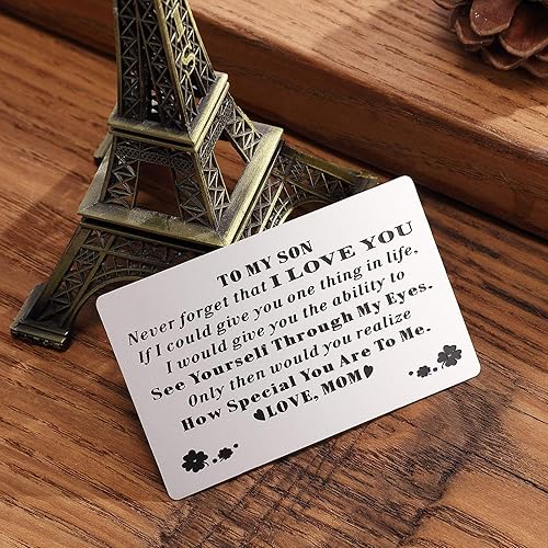 Vista 3 de FeiYen Carteras con mensaje grabado personalizado para tarjetas personalizadas para hijo de mamá madre Te amo Despliegue de graduación