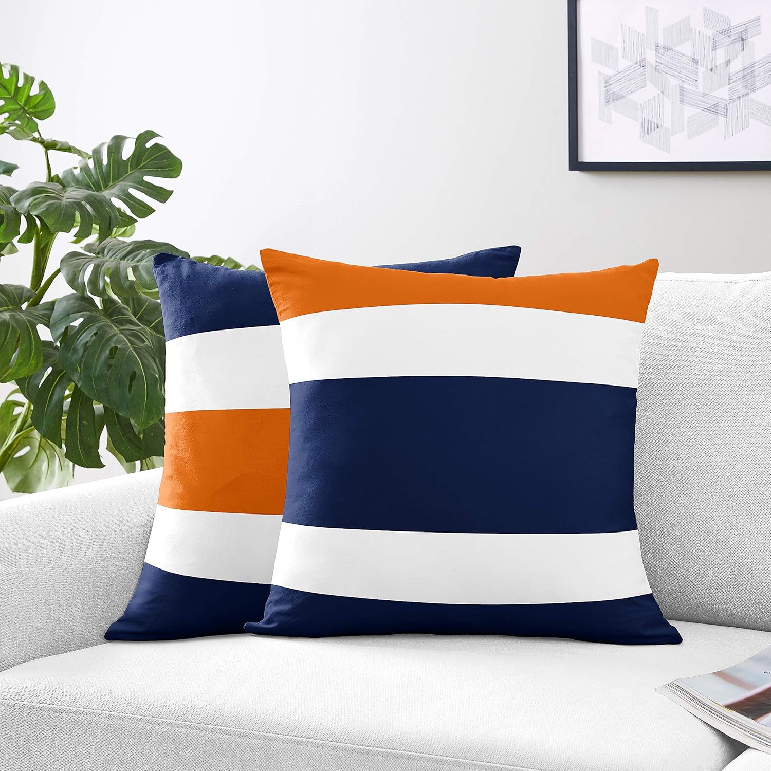 Sweet Jojo Designs Blue and Orange Stripe Boy Girl Unisex/Gender Neutral Decorative Throw Pillow Covers Couch Bed Square Home Decor Accent Set of 2 18x18 Pillows NOT Included- Navy Modern Striped Bold