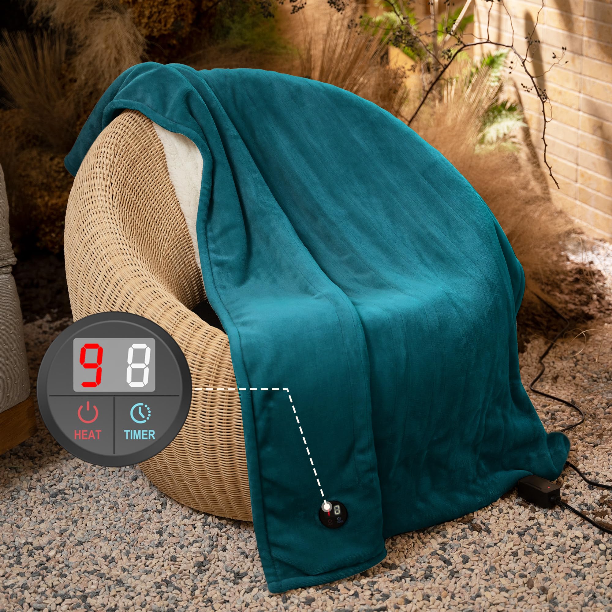 GOTCOZY Manta térmica Manta calefactora – Manta eléctrica de un solo botón con 10 niveles de calor y temporizador automático de apagado de 9 horas, Manta calefactora lavable (Azul, 130×180)