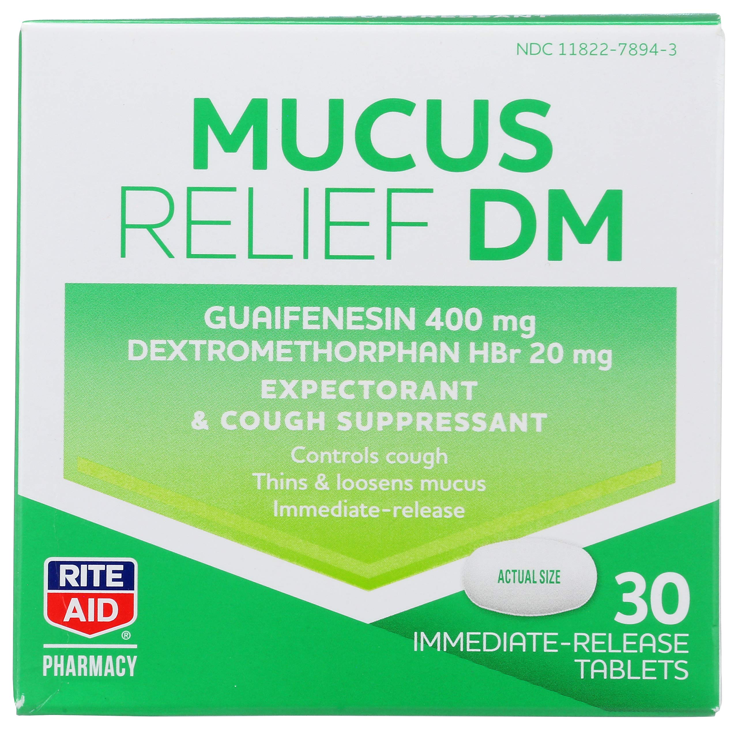 Rite Aid Cough and Congestion DM Tablets - 30 Tablets | Cough Suppressant | Mucus Relief