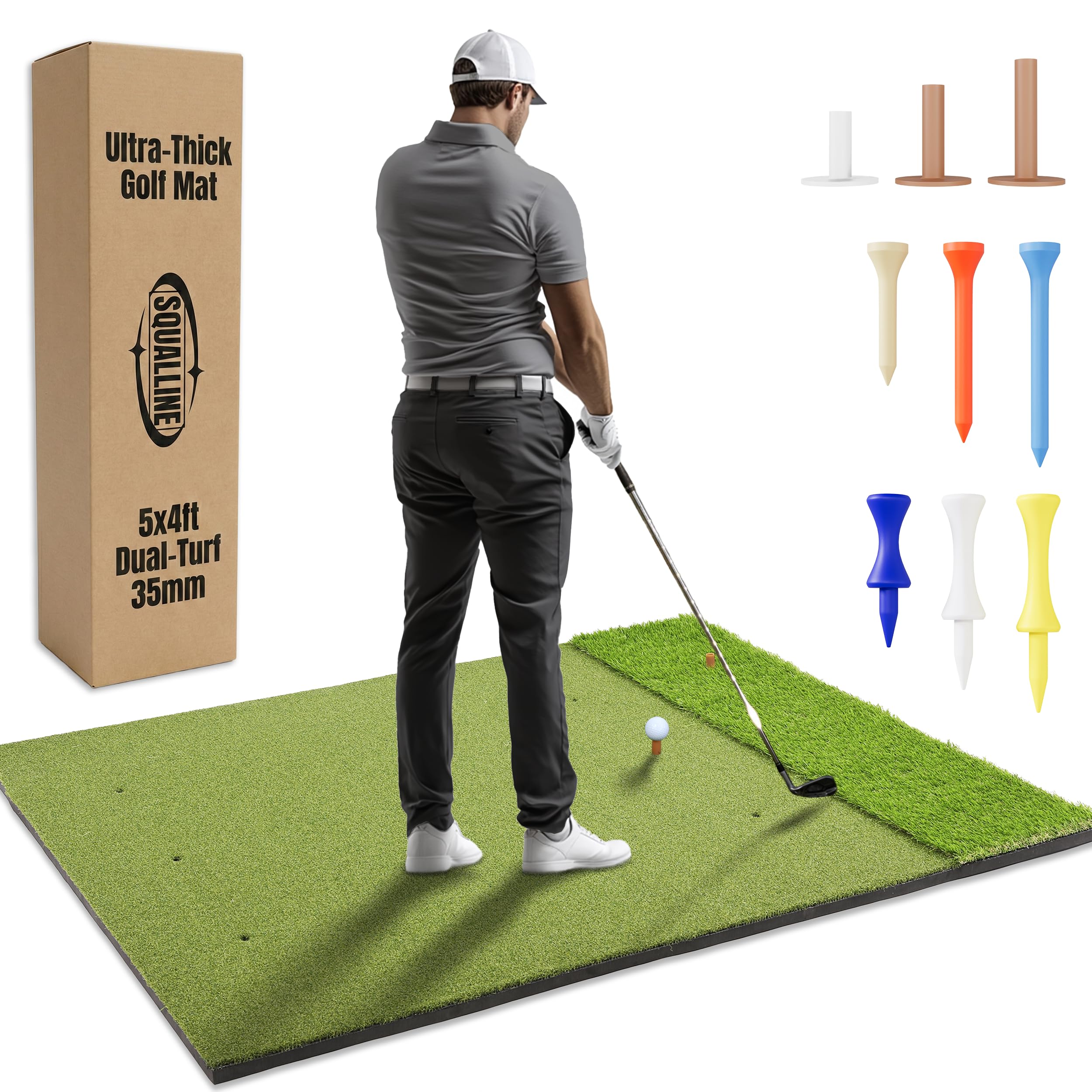 Impact Pro - Ultra Thick Premium Golf Mat 20MM Base 5x4ft Size Dual Turf Golf Mats Practice Indoor