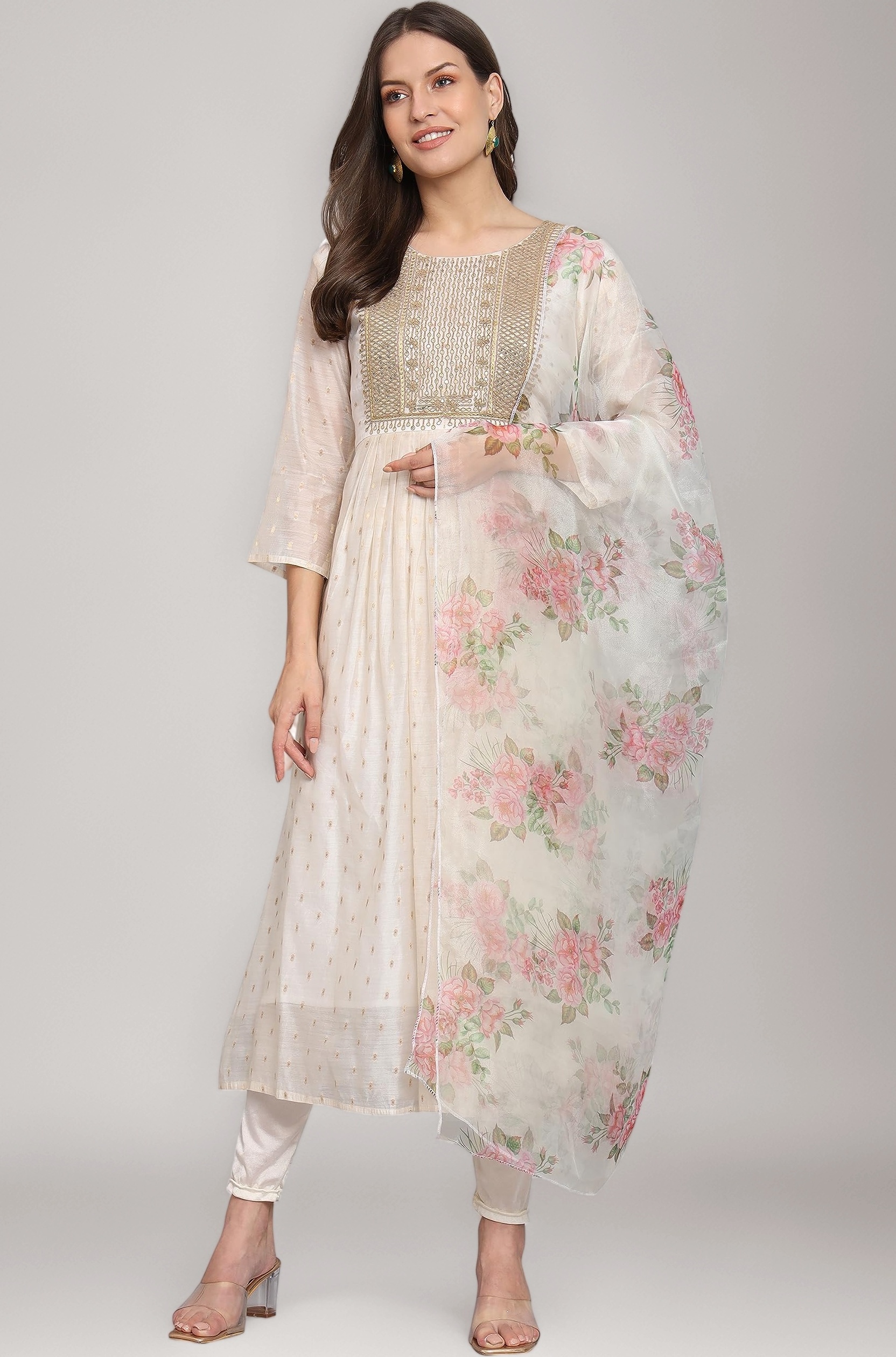 VredeVogel Women's Chanderi Kurta with Legging and Dupatta