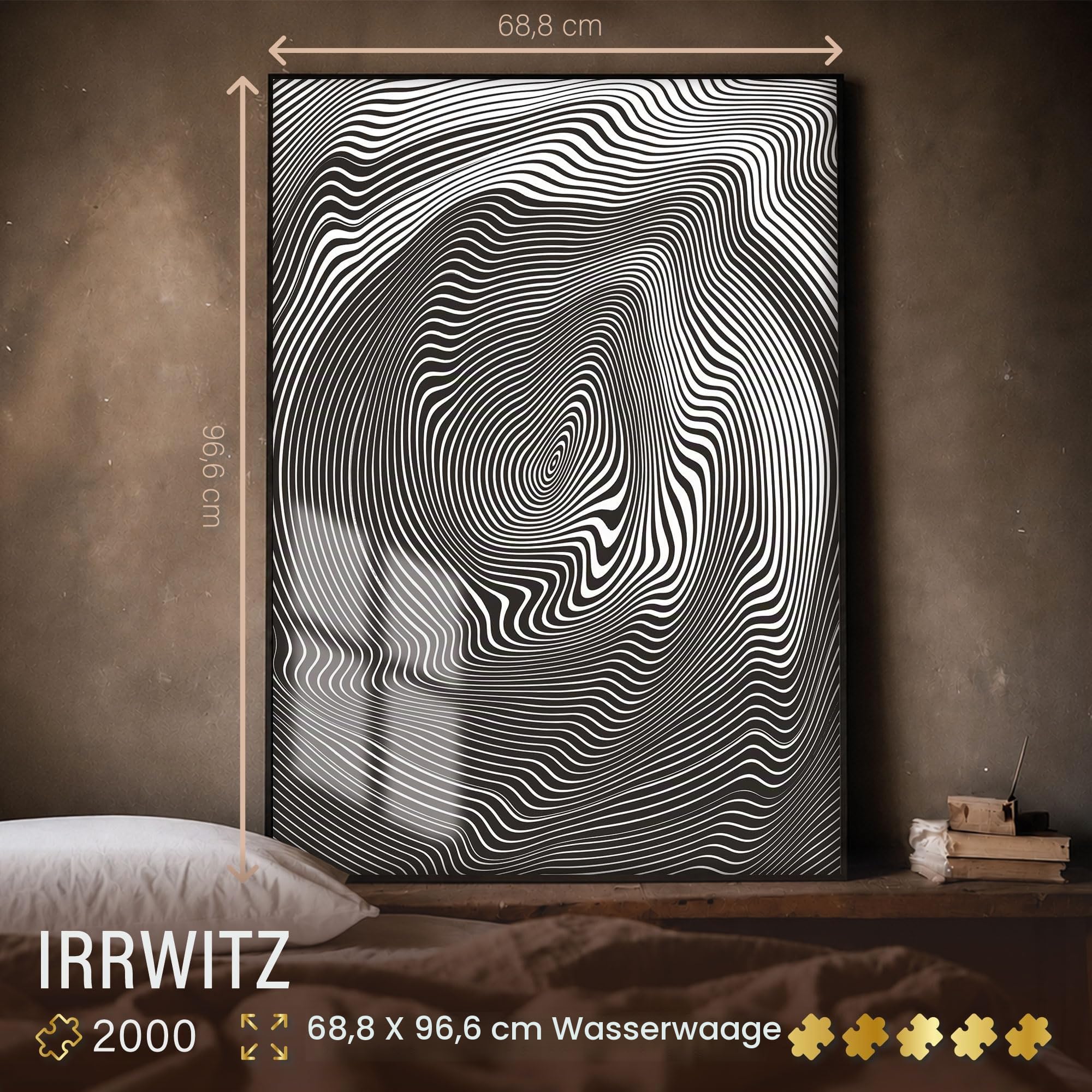 Ulmer Puzzleschmiede - 2000 Teile Impossible Puzzle Irrwitz - Schwarz-weiß-graue geometrische Linien - Nichts für Puzzle-Anfänger