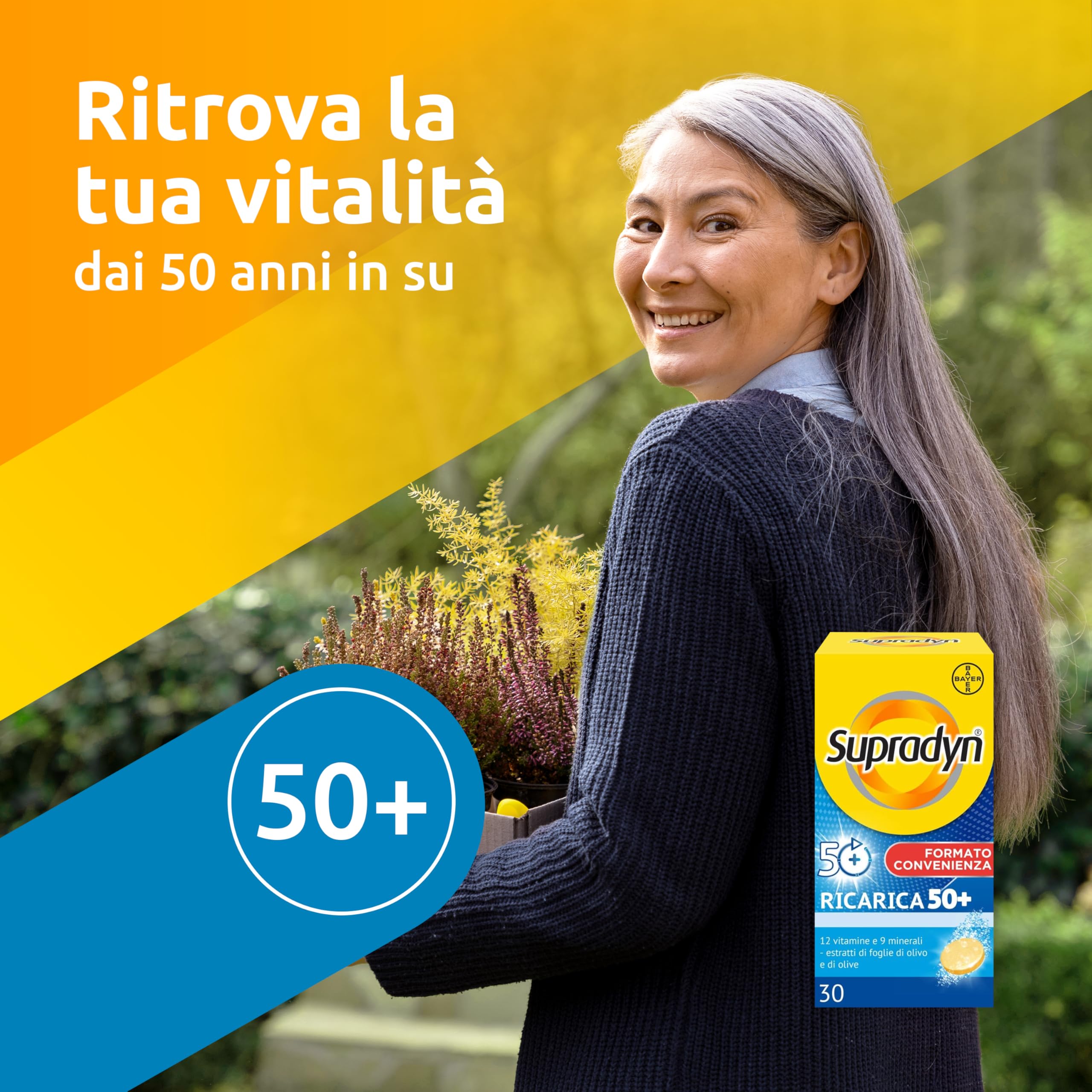 Supradyn Ricarica 50+ Integratore Multivitaminico Completo Vitamine E Minerali Con Vitamina B12, C, D, Zinco Per Stanchezza Fisica E Concentrazione Dai 50 Anni Uomo E Donna, 30 Compresse Effervescenti
