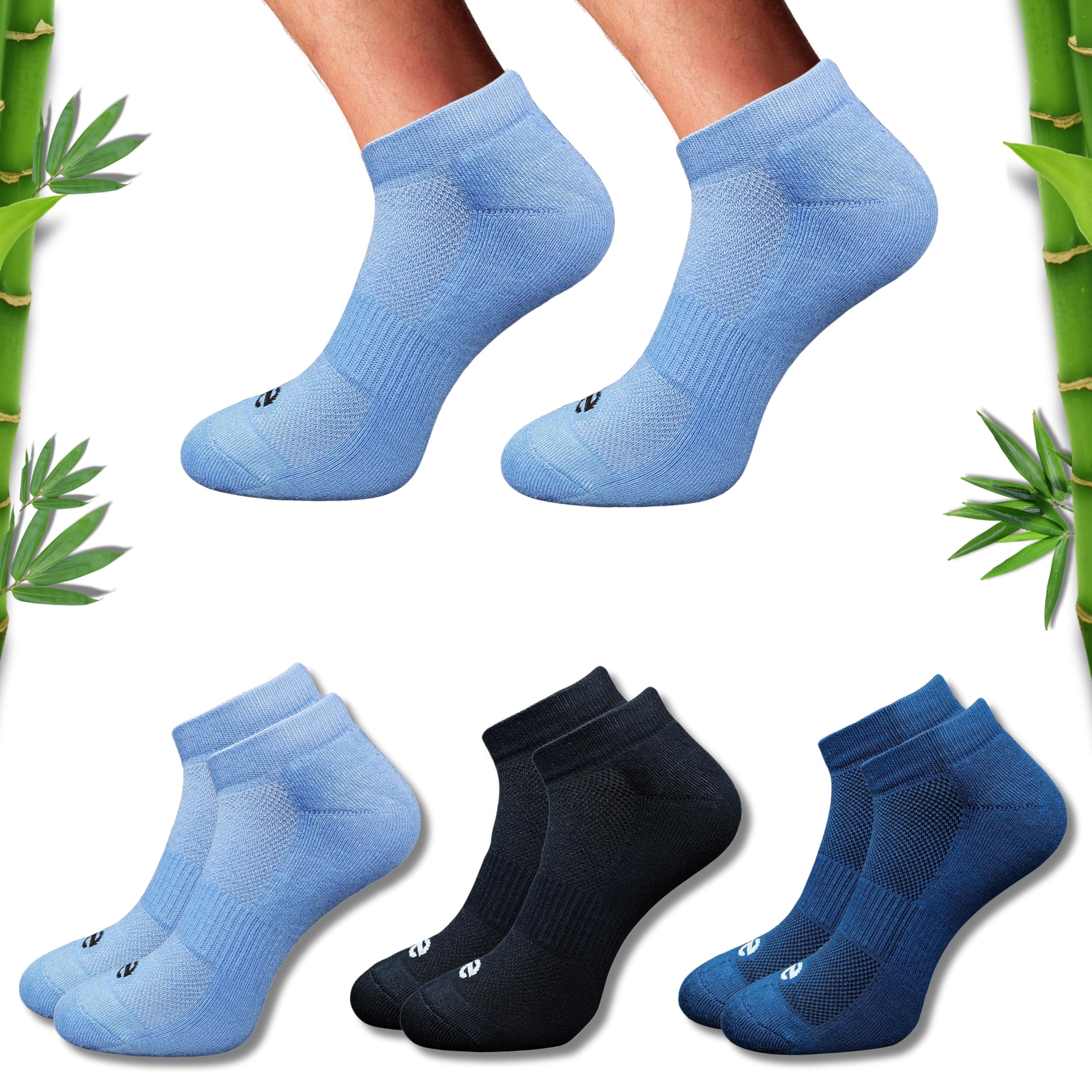 Premium Bamboo Unisex Socks - Low Cut (Set of 3: Black + Dark Grey + Sky Blue) | 88% Bamboo Fabric, Anti-Bacterial.-image-41