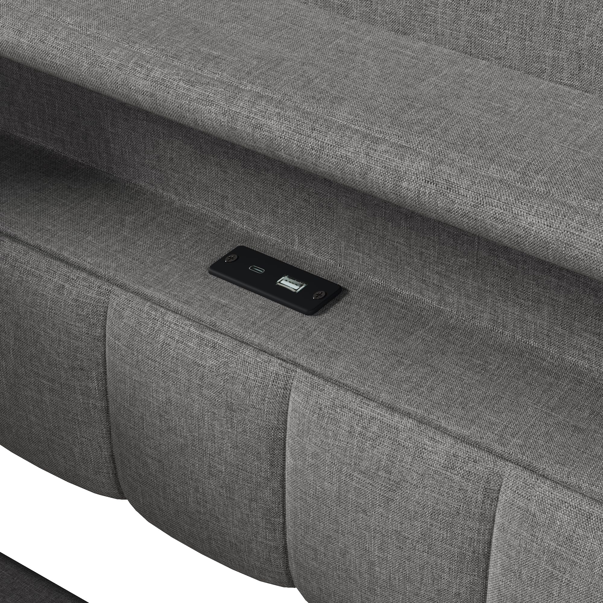 Daybett, 90 x 200 cm,Hydraulische Lagerungt, Mit USB Typ-C Ladefunktion, LED-Beleuchtung, Sofabett, Einzelbett, Ohne Matratze, Leinen, minimalistischer Stil,Grau