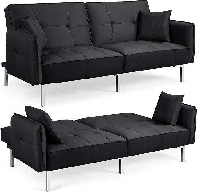 Yaheetech Fabric Sofa Bed 3 Seater Click Clack Sofa Bed Modern Convertible Adjustable Backrest Sofa Bed with Armrest