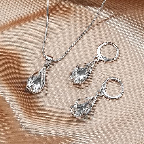 Miniatura 3 de IFKM Silver Jewelry Sets for Women Rhinestone Crystal CZ Bridal Bridesmaid Accessories Necklace Earrings set for Wedding Prom Anniversary Birthday