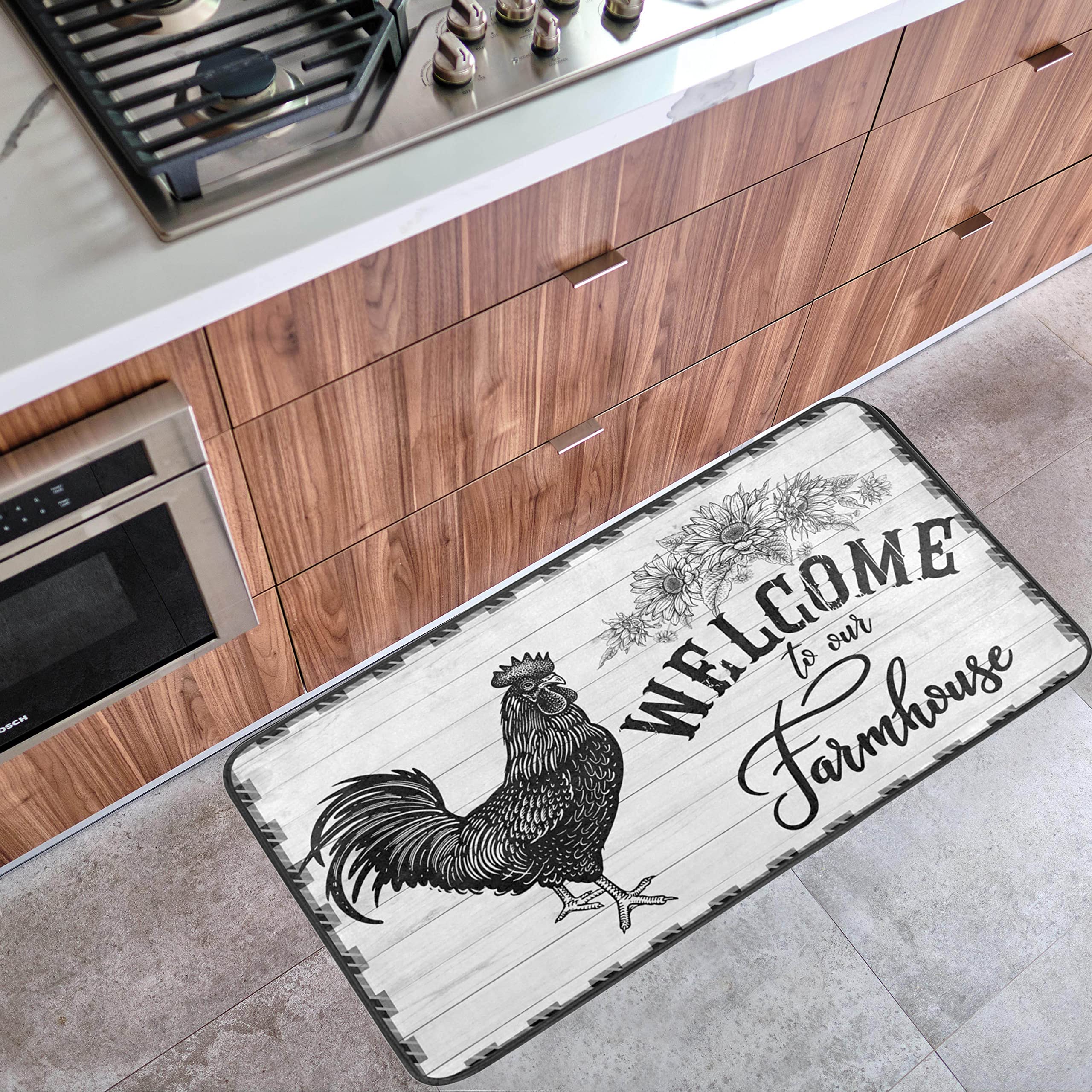 Farmhouse Rooster Kitchen Rugs Anti Fatigue Kitchen Mats Non Skid Washable Bath Rug Carpet Floor Sink Mat for Home Decor 39 x 20 Inch Sunflower