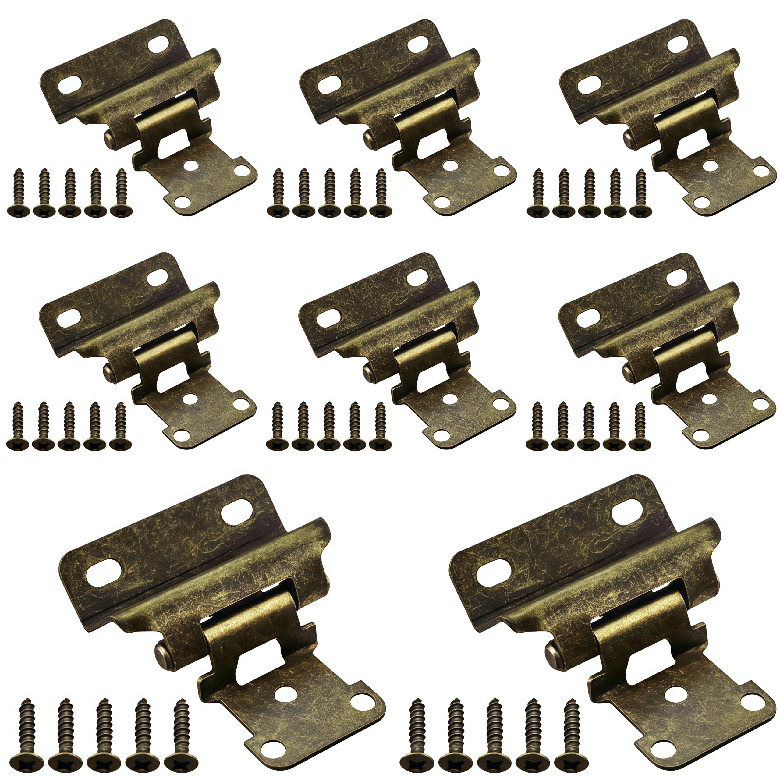 Vbnexyr Bronze Door Hinges 8 Piece Set Of Cold Rolled Steel 1/2 Inch Semi Cover Self Closing Hinges For Kitchen Cabinets With Semi Concealed Cover And Screws Antique