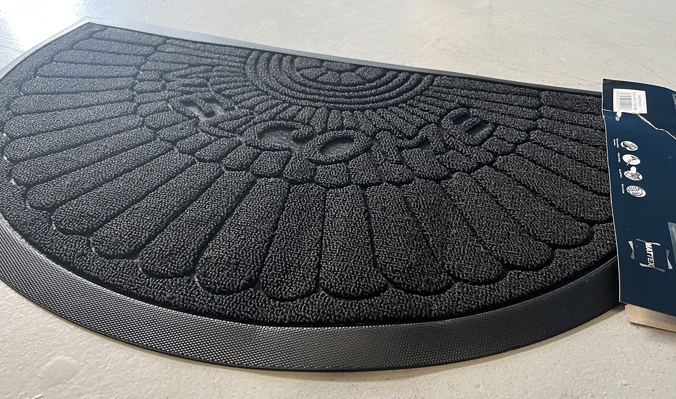 OrientalRugCompany Half Moon Welcome Rubber Edged Door Mats 45cm x 75cm In Black