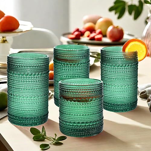 Miniatura 6 de Juego de 8 vasos de bebida vintage Hobnail para beber, vasos altos de 12 onzas y 10 onzas, vaso para cócteles, whisky, jugo, leche