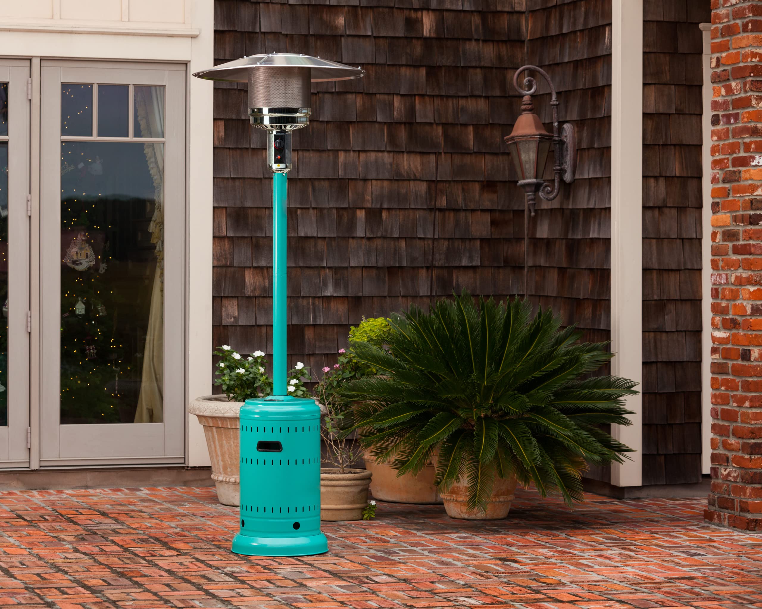 Amazon.com : Fire Sense 61130 All Seasons Patio Heater With Wheels 46,000  BTU Output Electronic Ignition System Portable Outdoor Propane Heater  Commercial Series Patio Heater - Aqua Blue : Portable Outdoor Heating :