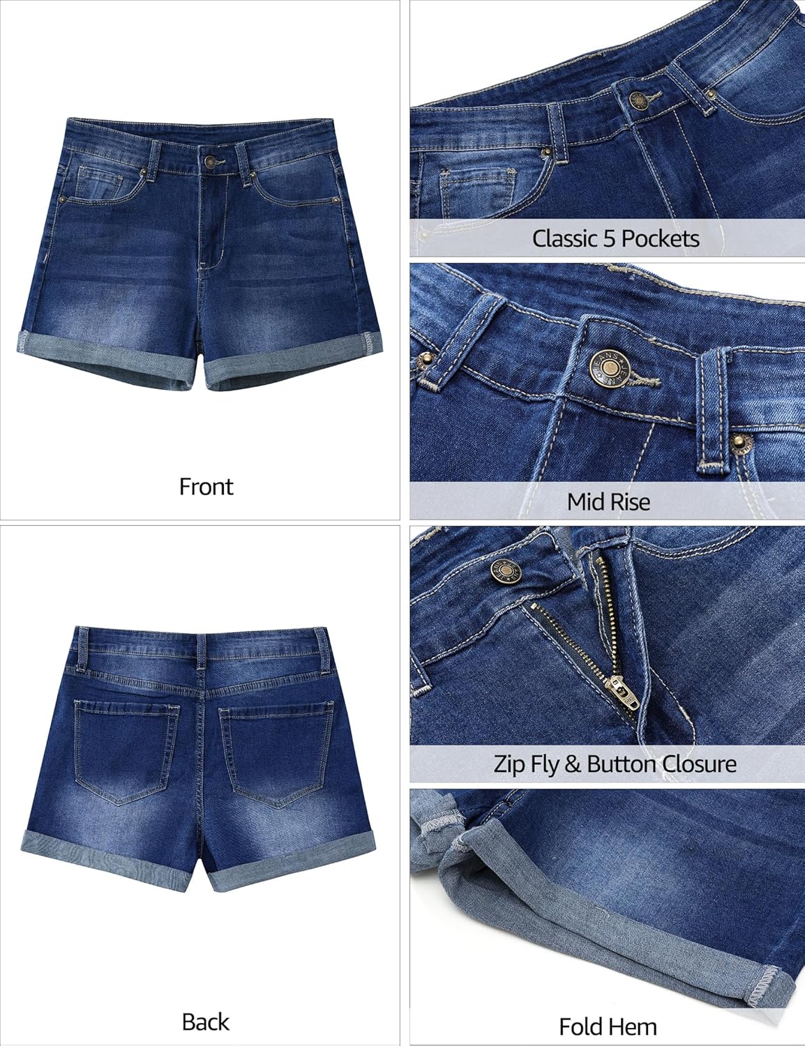 luvamia Jean Shorts for Women Trendy Mid Rise Fold Hem Distressed Short Shorts Beach Casual Summer Jorts 3 Inch Inseam - Image 8