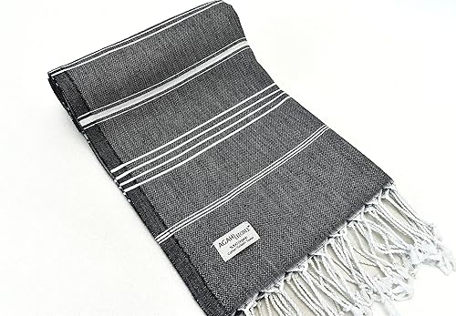 Agah Home Toalla turca peshtemal de algodón orgánico bordado gratuito de 40 x 70 pulgadas Sultan negro