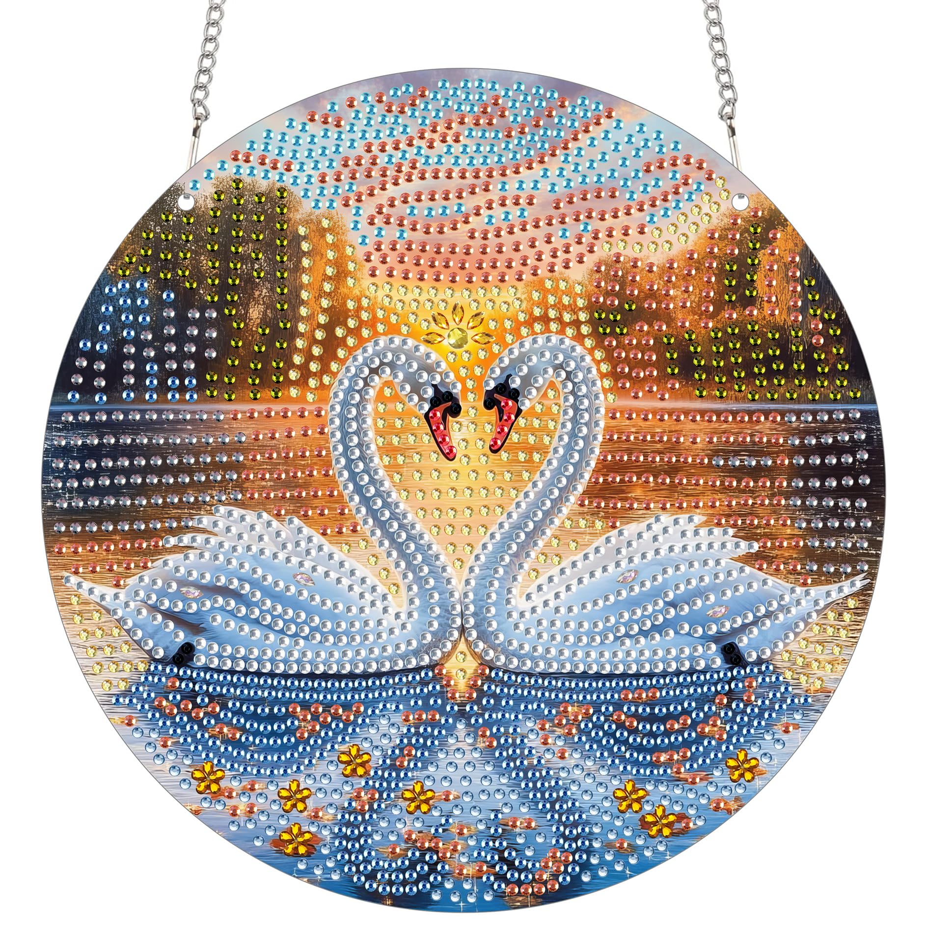 Bimkole Hanging Diamond Art Swan, 5D Diamonds Painting Pendant for Adults Diamond Painting Kits Animals, DIY Crystal Art Hanging Sign Acrylic Hanging Home Wall Decor 20x20 cm