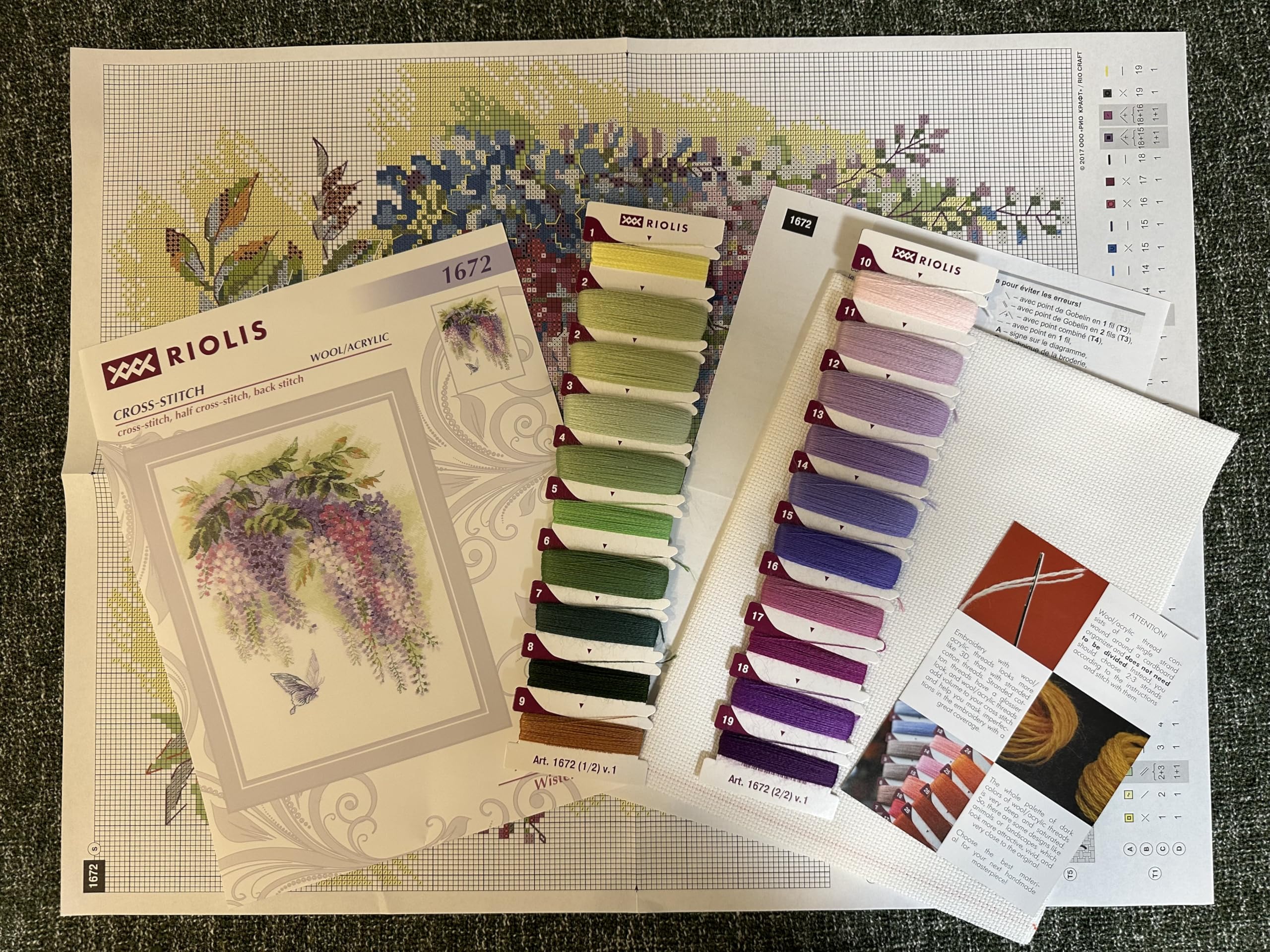 RIOLIS - Glicine 1672, Punto croce 30x40cm, Punto croce kit da ricamare, Disegni da ricamare, Embroidery kit, Set punto croce, Kit ricamo punto croce