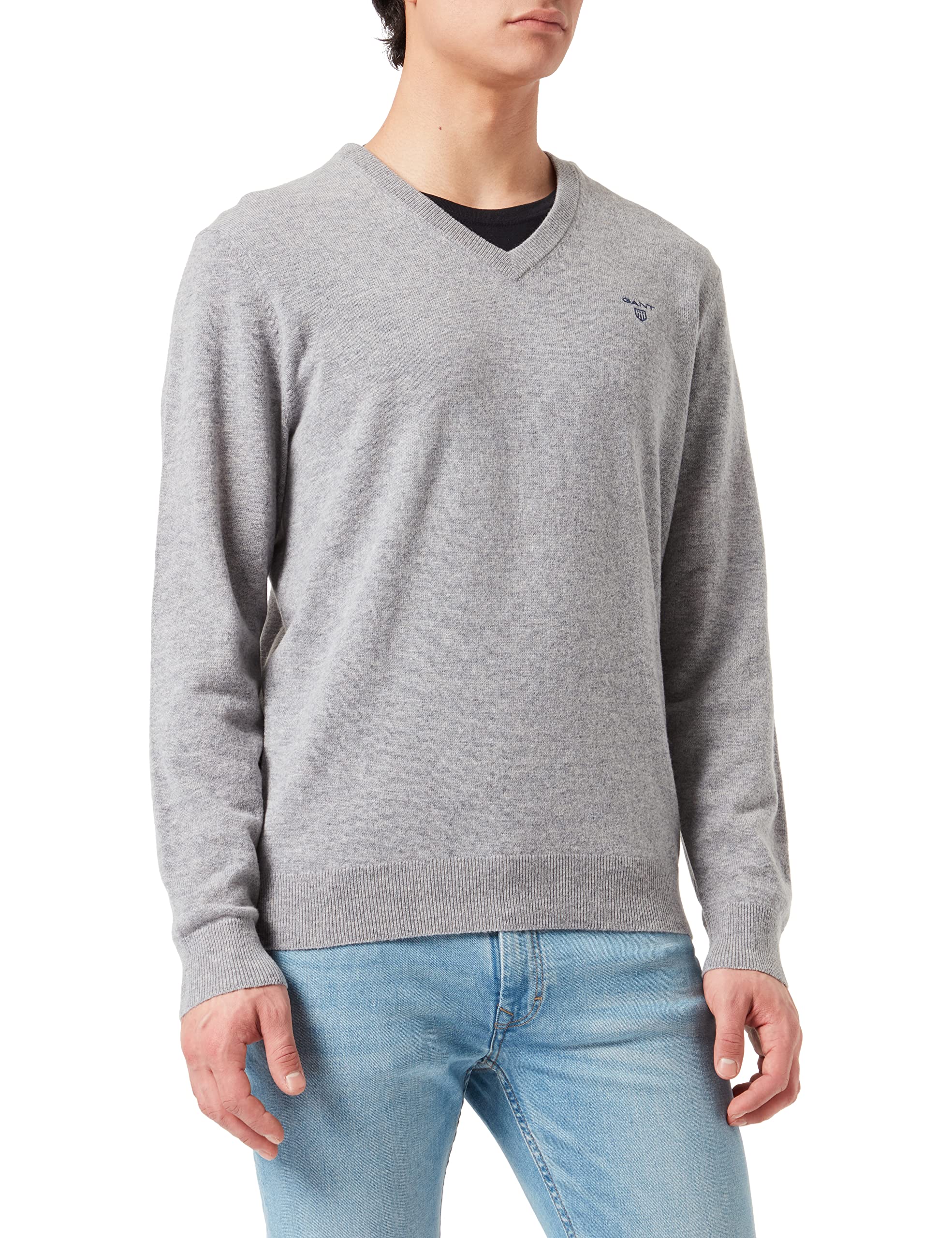 GANT Extrafine Lambswool V-Neck, grey melange, XXL