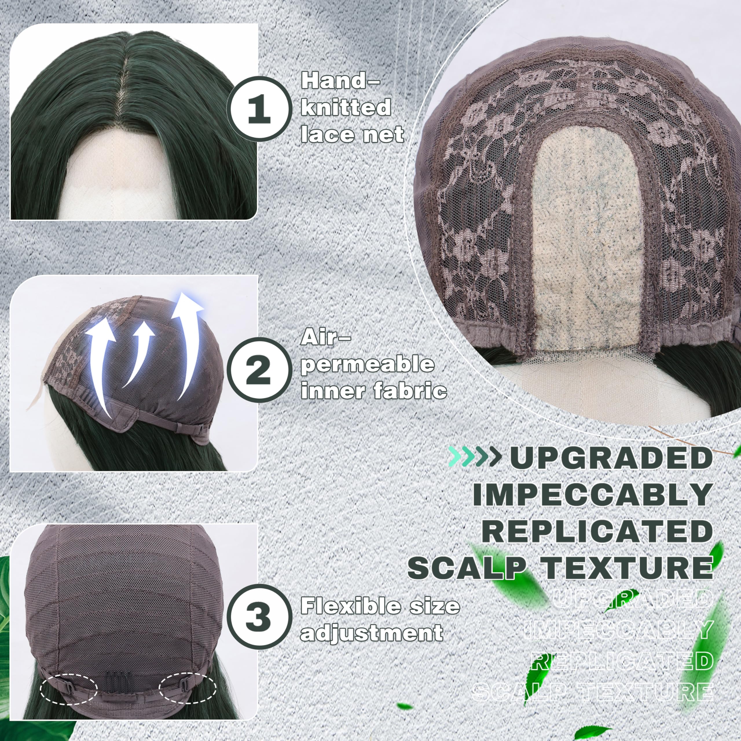 BUPPLER Cosplay Long Dark Green Wig 28 Inch Middle Part Synthetic Wig Realistic Gifts Party Wigs for Women Daily Use Colorful Wigs (Dark Green) - Image 3