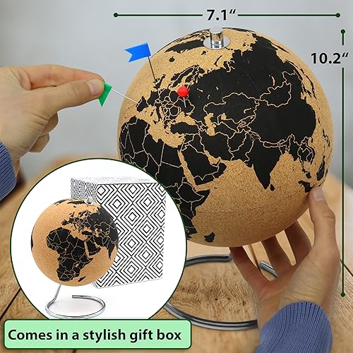 Miniatura 4 de Hermoso globo de corcho con 102 pines de empuje diferentes, globo de viaje de 10.2 in  10 pulgadas de alto, globo de corcho  Globo giratorio como