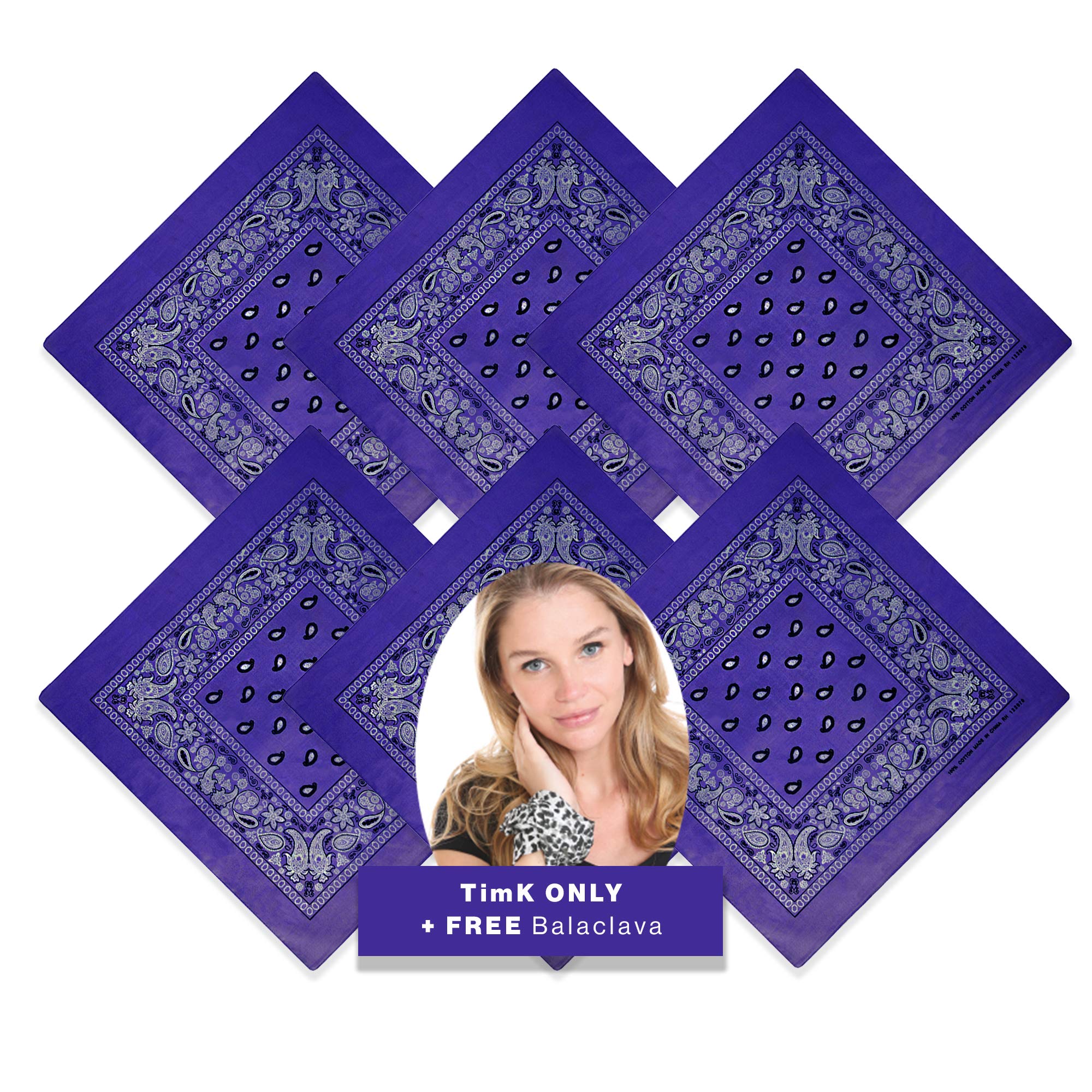 Basico Bandanas Value Pack 100% Cotton Paisley Head Wrap with Tube Face Mask/Headband (6pk- Purple)