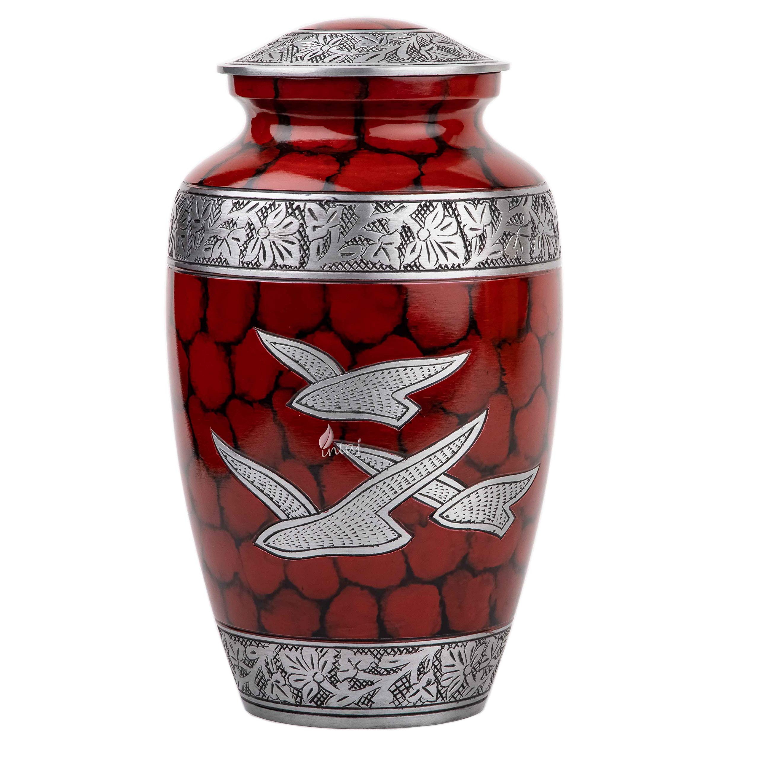 Urna funeraria per ceneri umane, urna funebre per adulti, realizzata a mano, a prezzi accessibili, grande urna per ceneri (Classic Royal Wings rosso, adulto)
