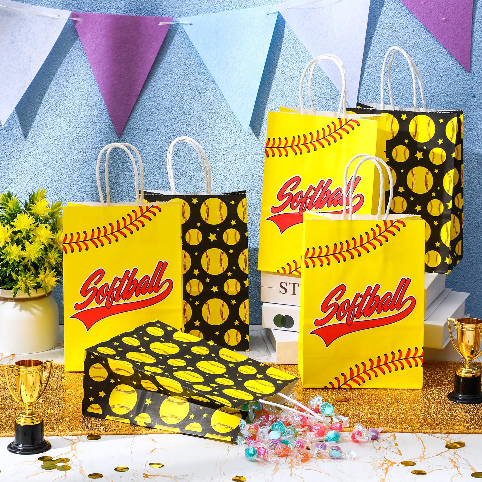 Leinuosen 30 Pcs Softball Gift Bags Softball 2026 Senior Night Party Favor Sport Team Treat Bags with Handles for Snacks Candy End of Season Birthday Party Supplies