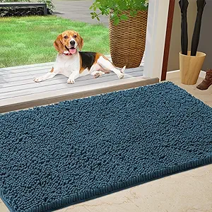 IM HOME Chenille Absorbent Outdoor Doormat 60" x 36", Washable Muddy Door Mats for Dog Non Slip Indoor Doormat Dog Mat for Muddy Paw Front Inside Doormats for Entryway Atlantic Blue